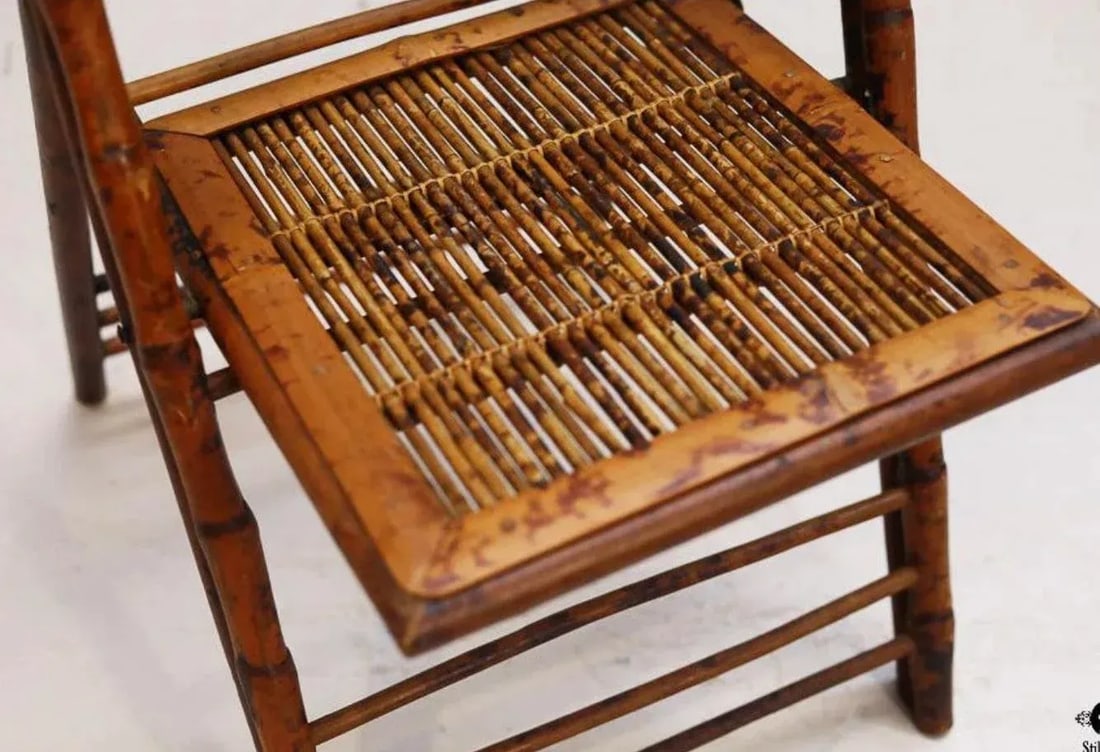 1990s Rattan Folding Chairs Set of 4 Vintage Burnt Bamboo Finish Dining Side Chairs - 5