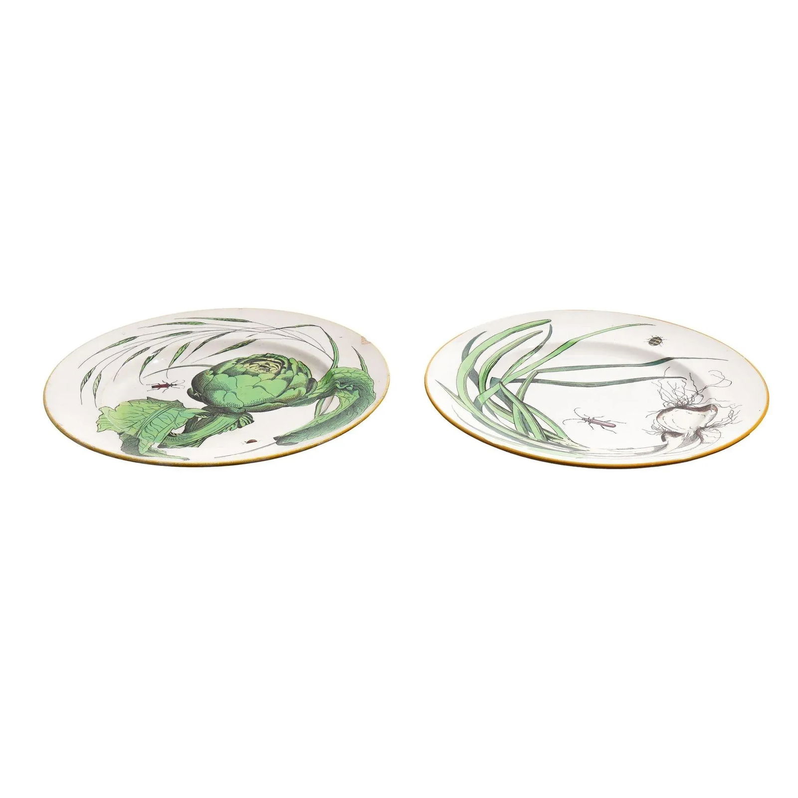 Pair of French Glazed Faience Plates With Scallions and Artichokes, C. 1850's - 3