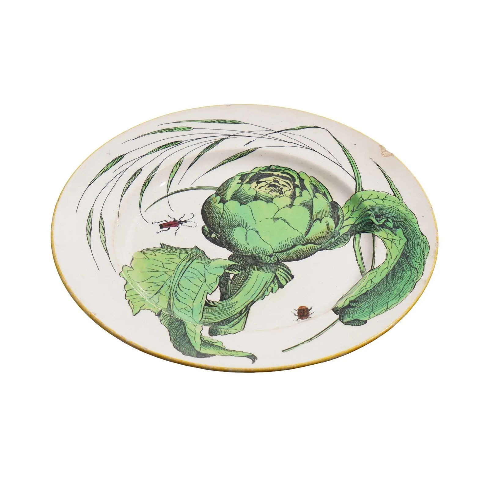 Pair of French Glazed Faience Plates With Scallions and Artichokes, C. 1850's - 5