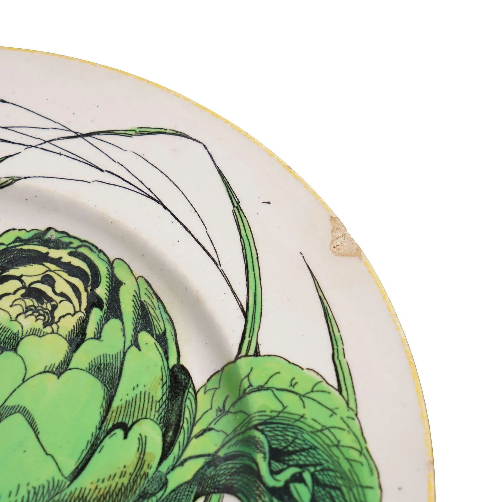 Pair of French Glazed Faience Plates With Scallions and Artichokes, C. 1850's - 6