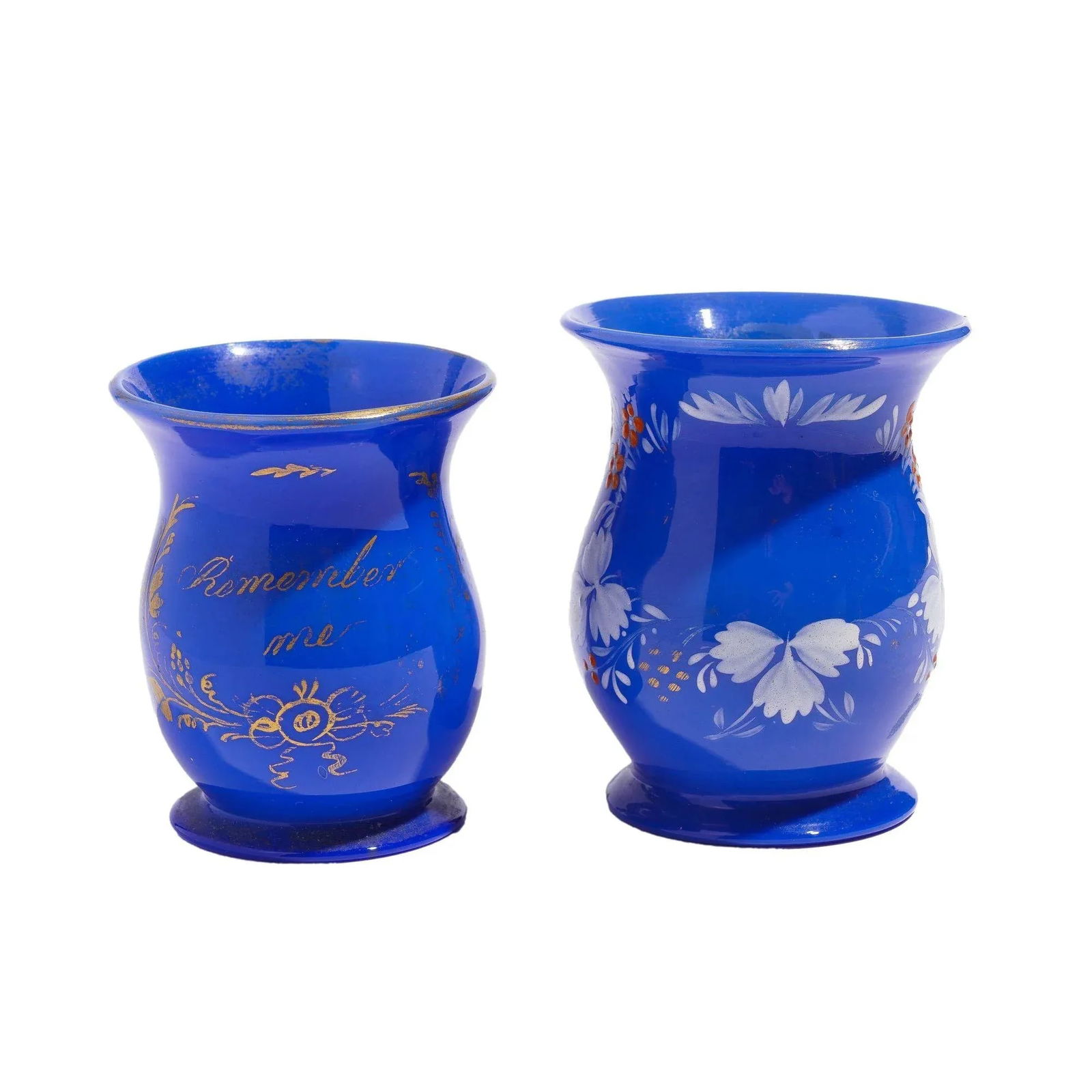 Pair of English Miniature Blue Opaline Blown Glass Mugs, C. 1830 - 3