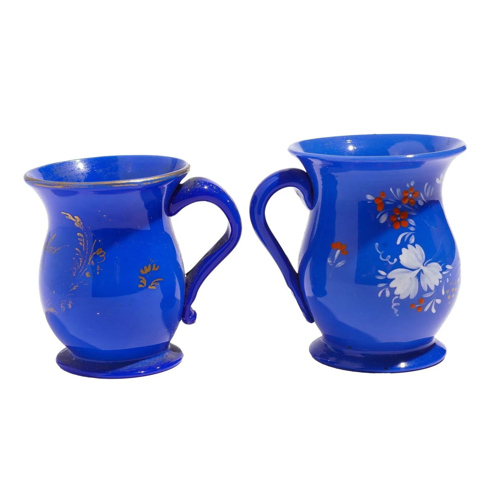 Pair of English Miniature Blue Opaline Blown Glass Mugs, C. 1830 - 4