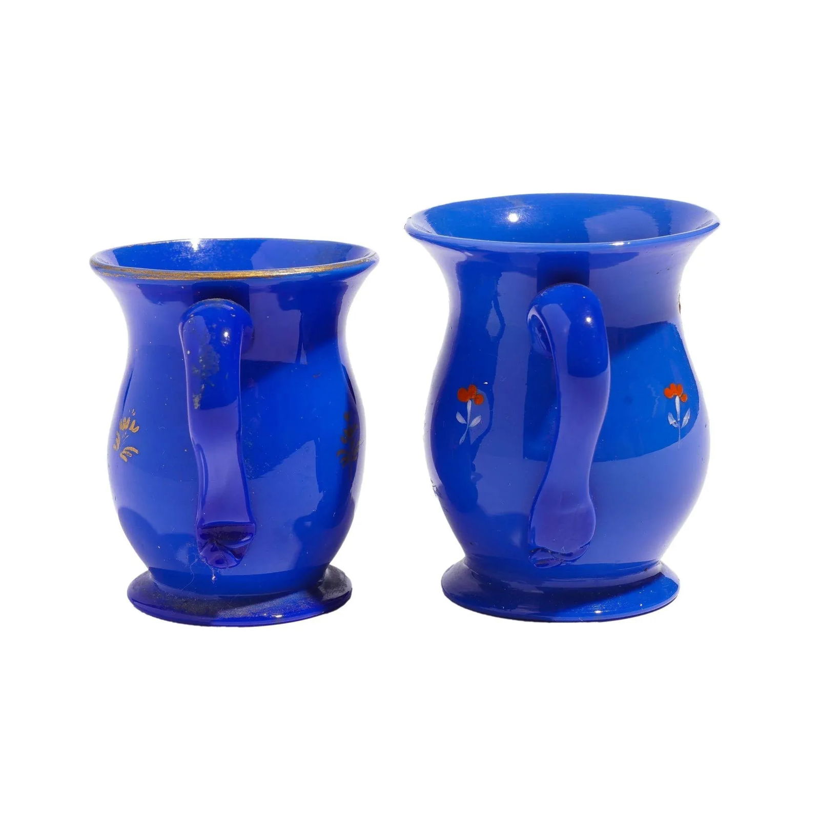 Pair of English Miniature Blue Opaline Blown Glass Mugs, C. 1830 - 5