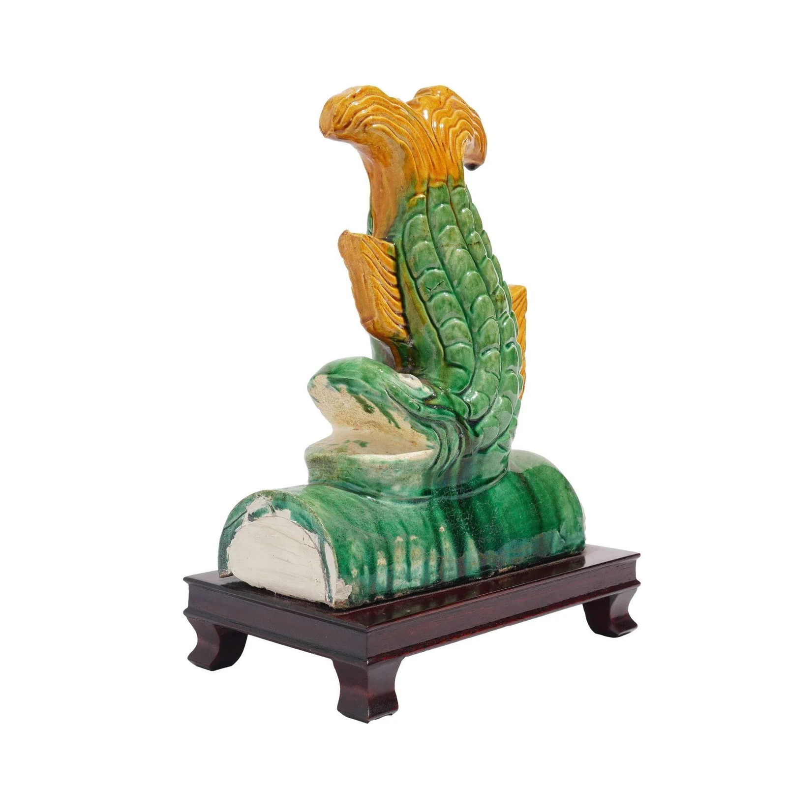 Traditional Chinese Ceramic Fish Form Roof Tile on Stand, C. 1900's - 2