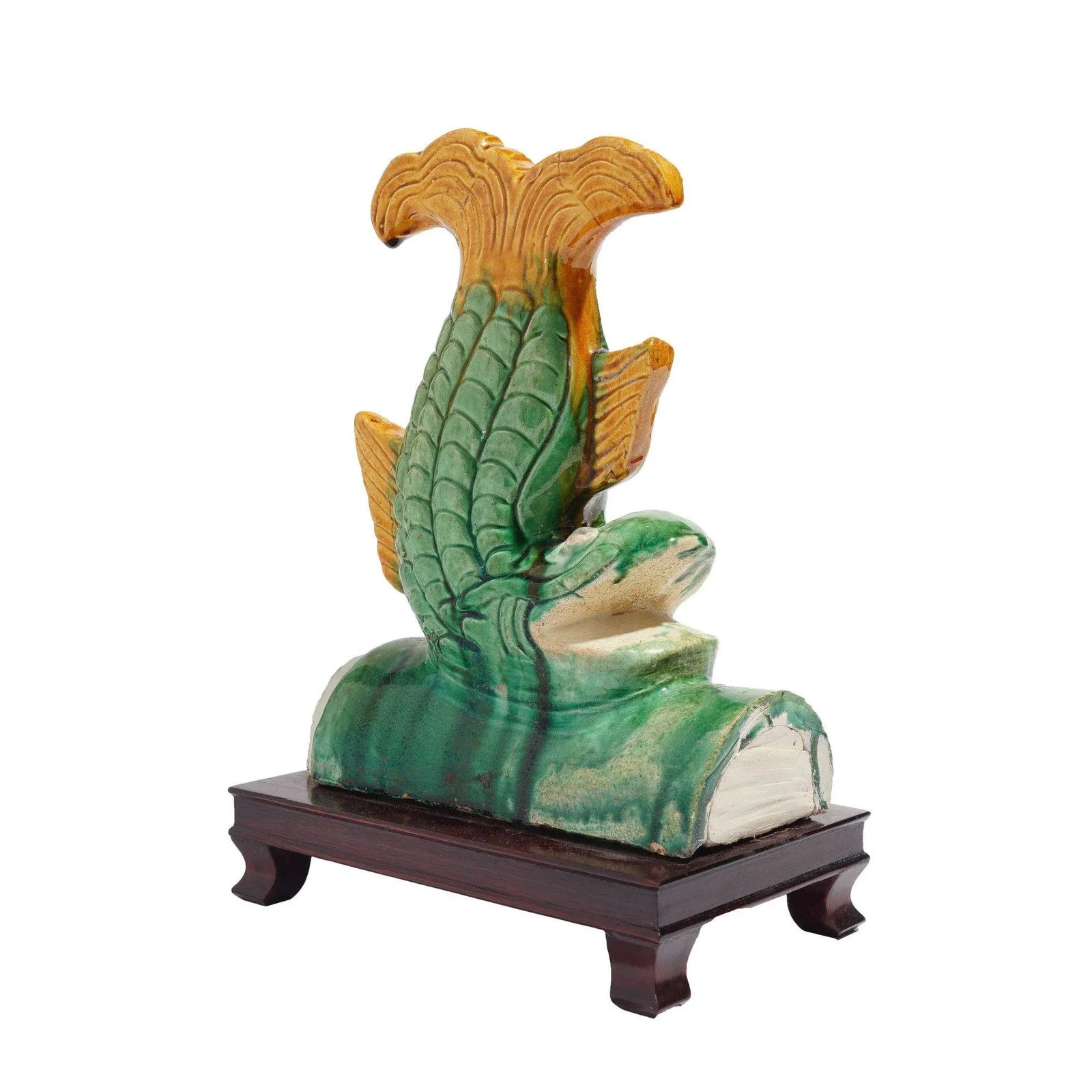 Traditional Chinese Ceramic Fish Form Roof Tile on Stand, C. 1900's - 4
