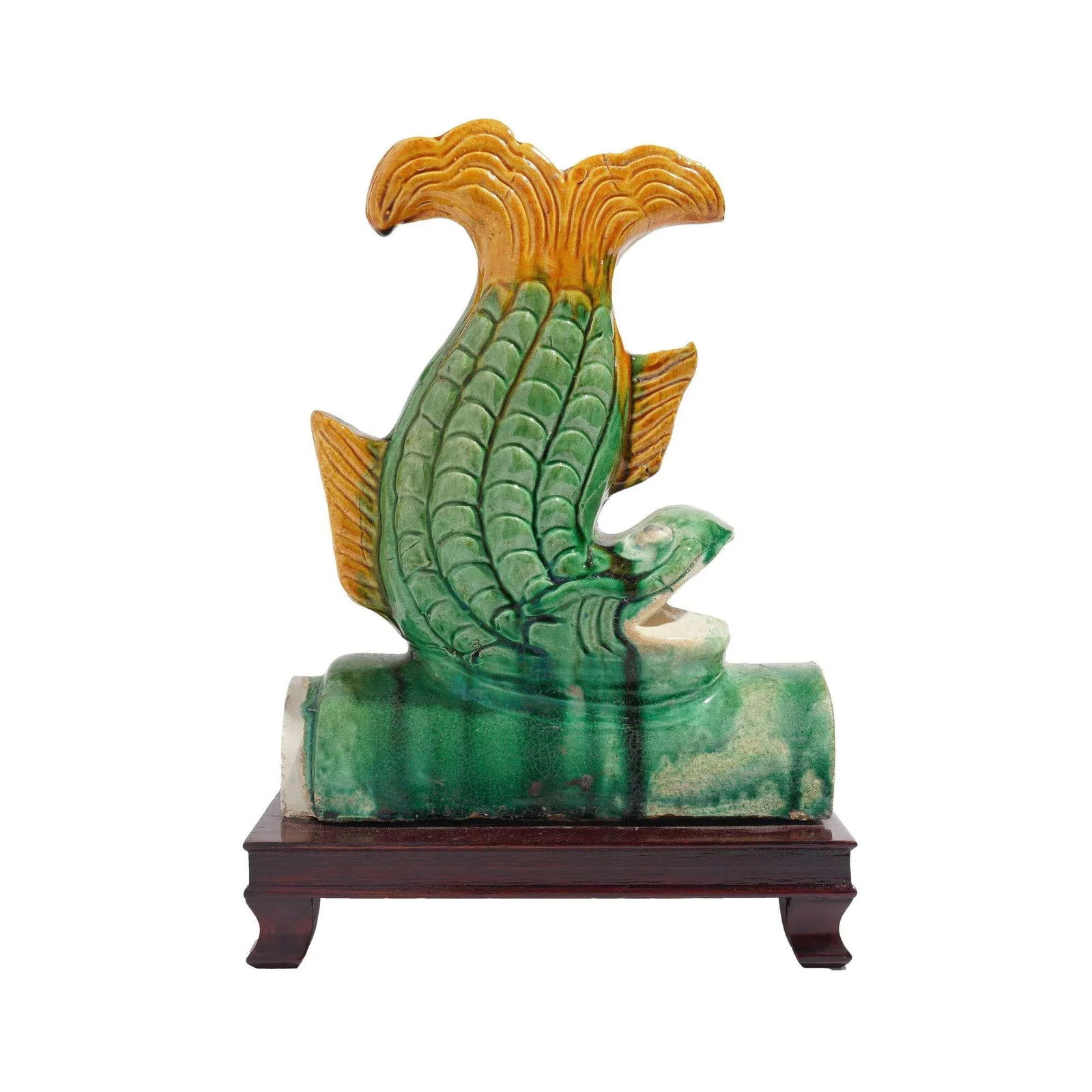 Traditional Chinese Ceramic Fish Form Roof Tile on Stand, C. 1900's - 5