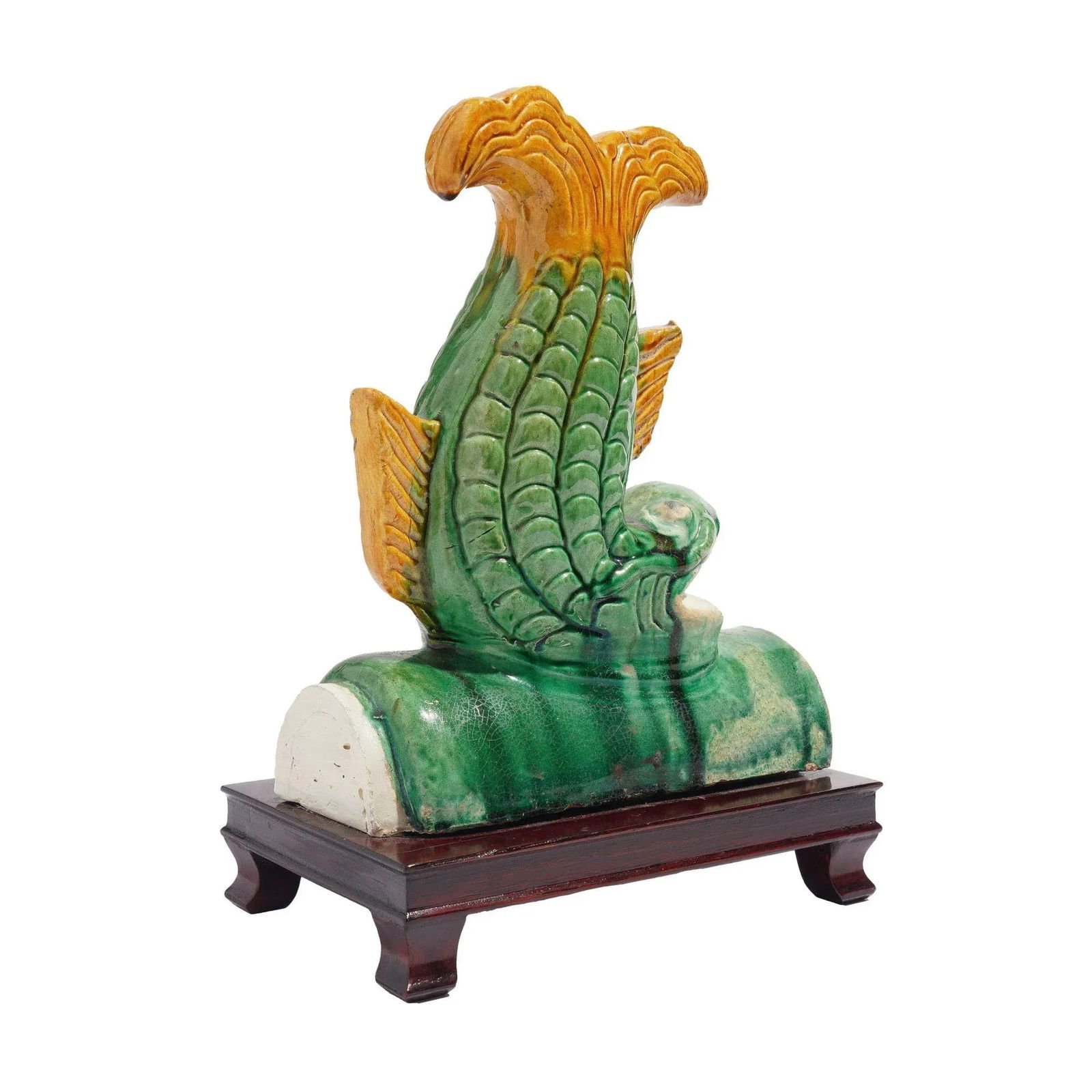 Traditional Chinese Ceramic Fish Form Roof Tile on Stand, C. 1900's - 6