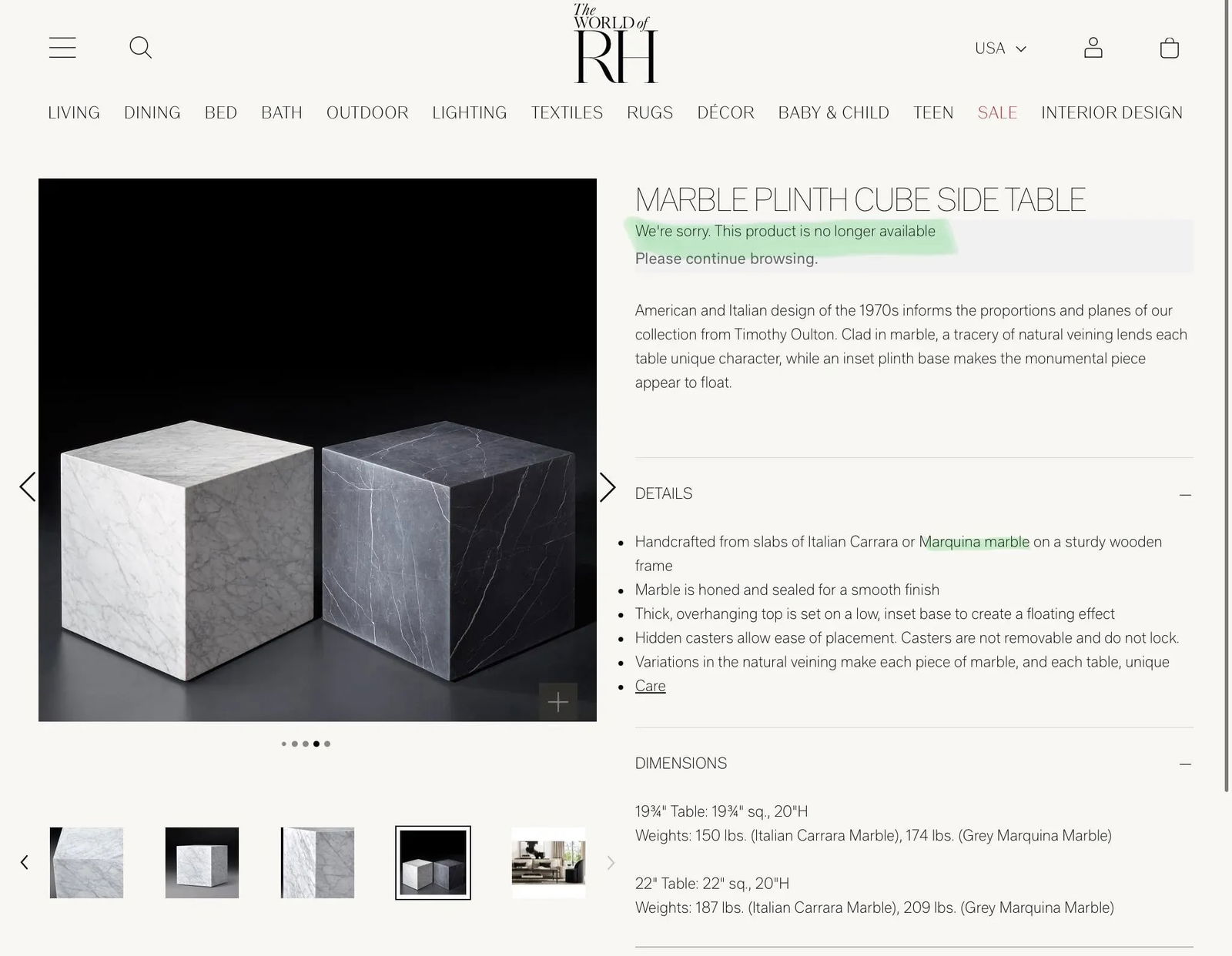 Restoration Hardware Marble Cube Occasional End Side Table - 11