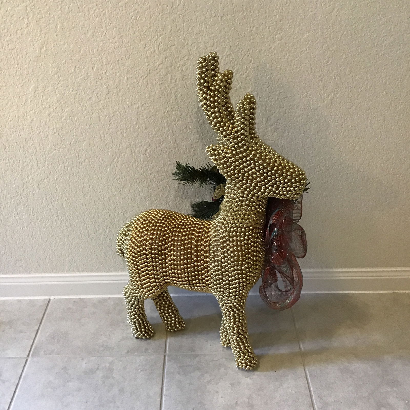 Reindeer Vintage 1990s Large Deer With Gold Bead Embellishment - a Pair - 6