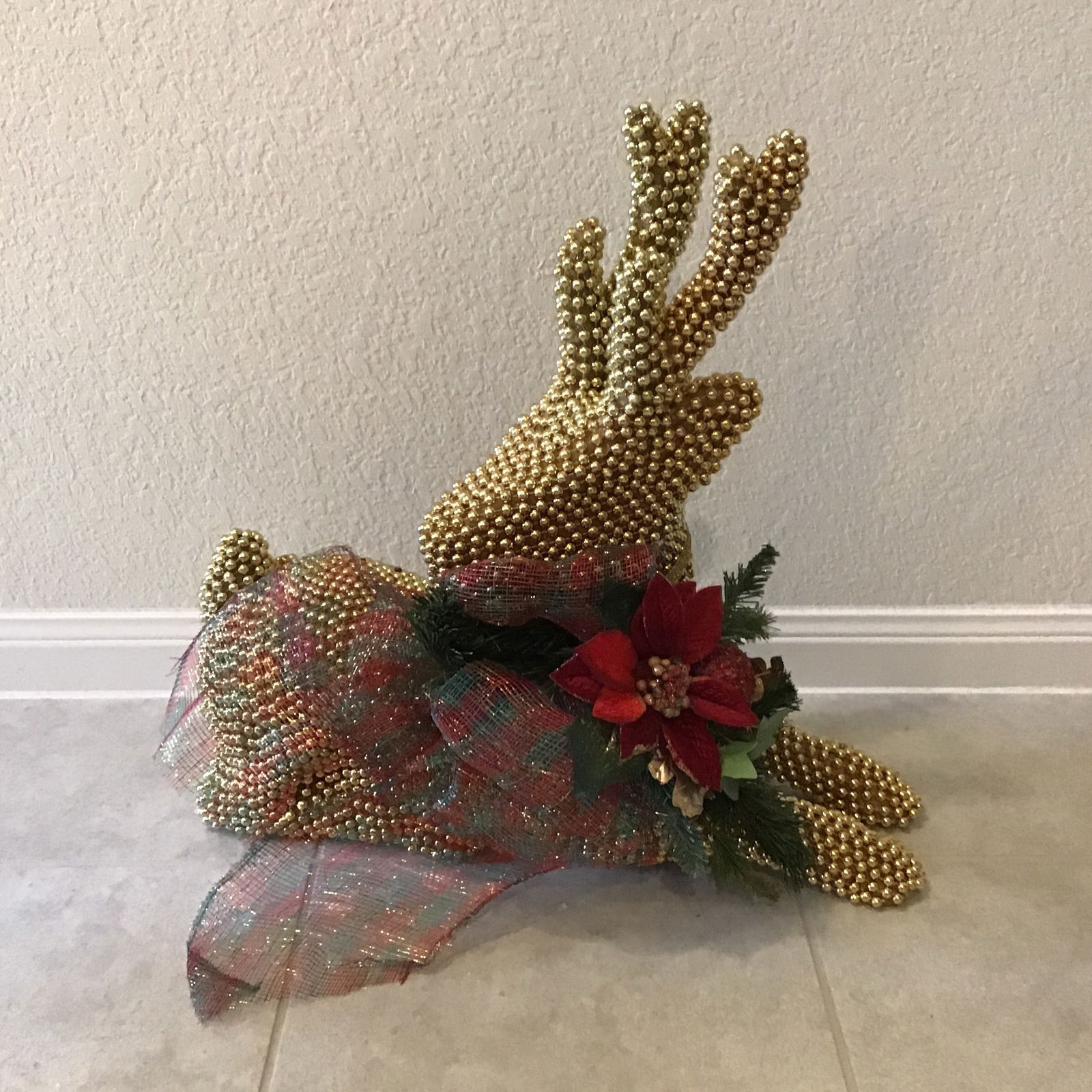 Reindeer Vintage 1990s Large Deer With Gold Bead Embellishment - a Pair - 7