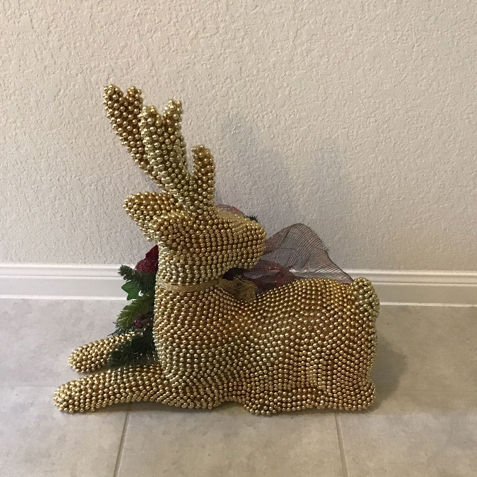 Reindeer Vintage 1990s Large Deer With Gold Bead Embellishment - a Pair - 8