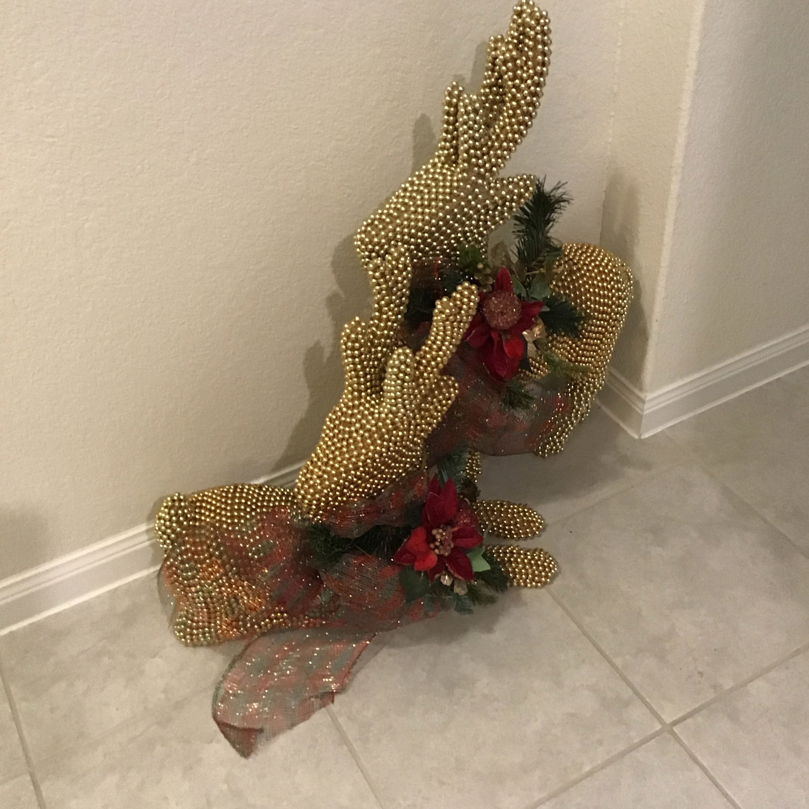 Reindeer Vintage 1990s Large Deer With Gold Bead Embellishment - a Pair - 9