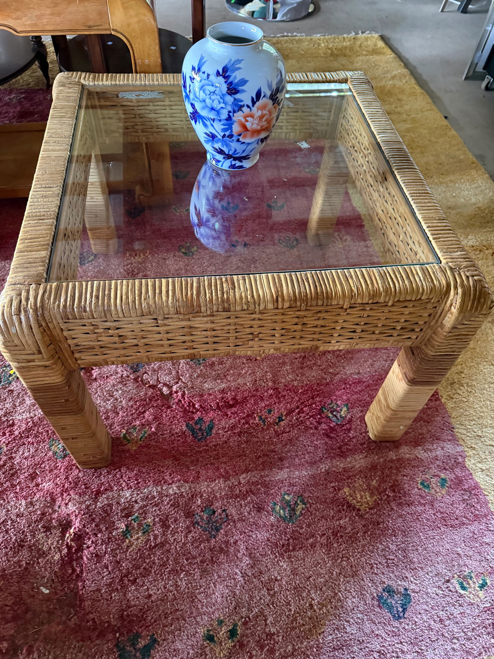 Chic Coastal Rattan Glass Top Square Table - 2