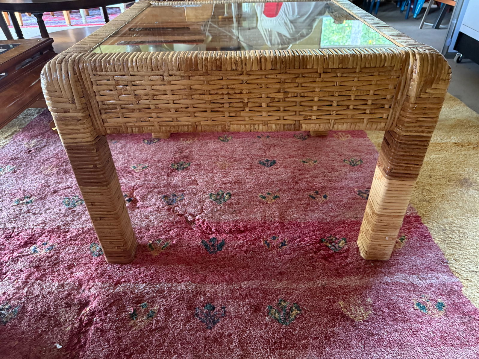 Chic Coastal Rattan Glass Top Square Table - 8