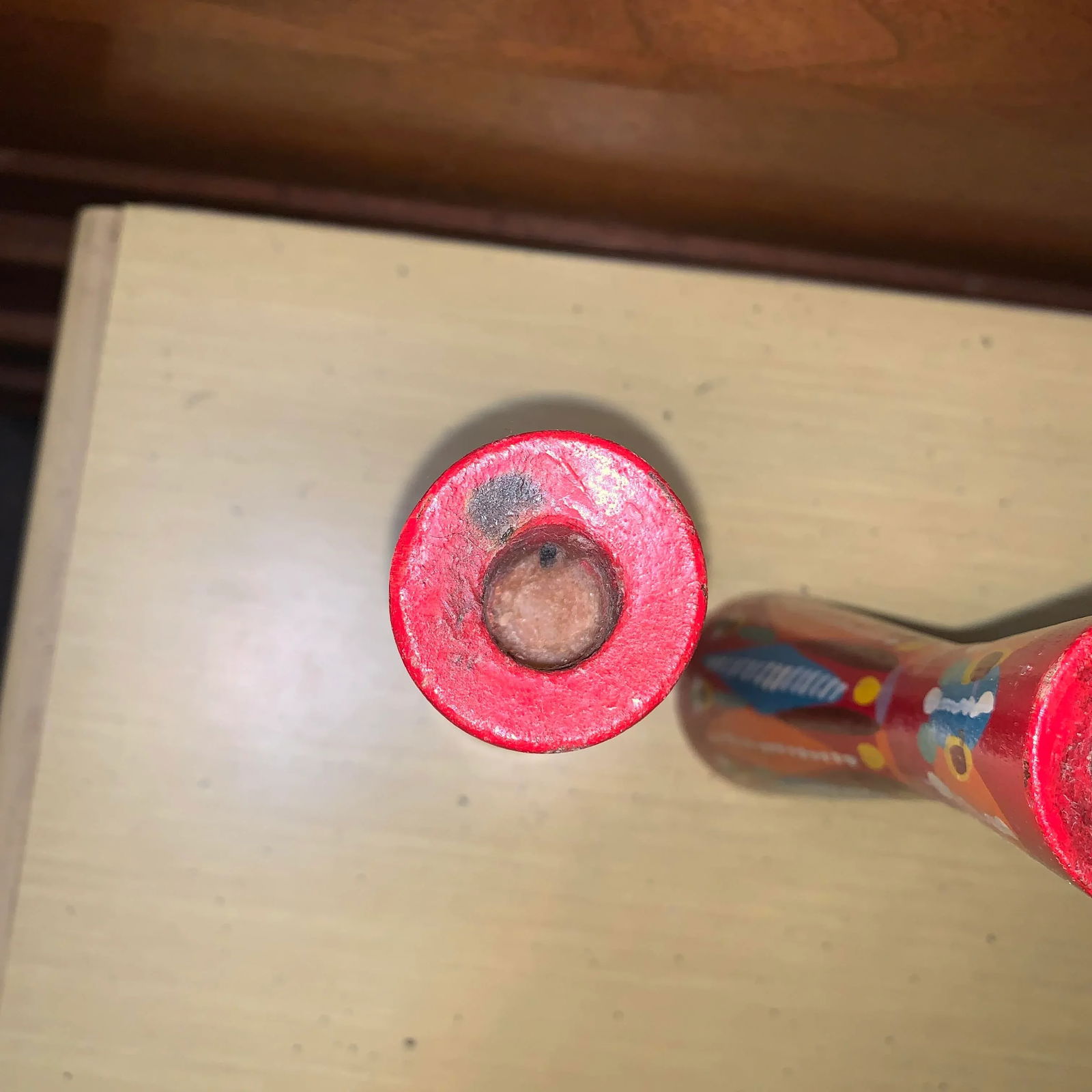 20th Century Folk Art Red and Multicolored Design Wooden Candlestick Holders- a Pair - 5