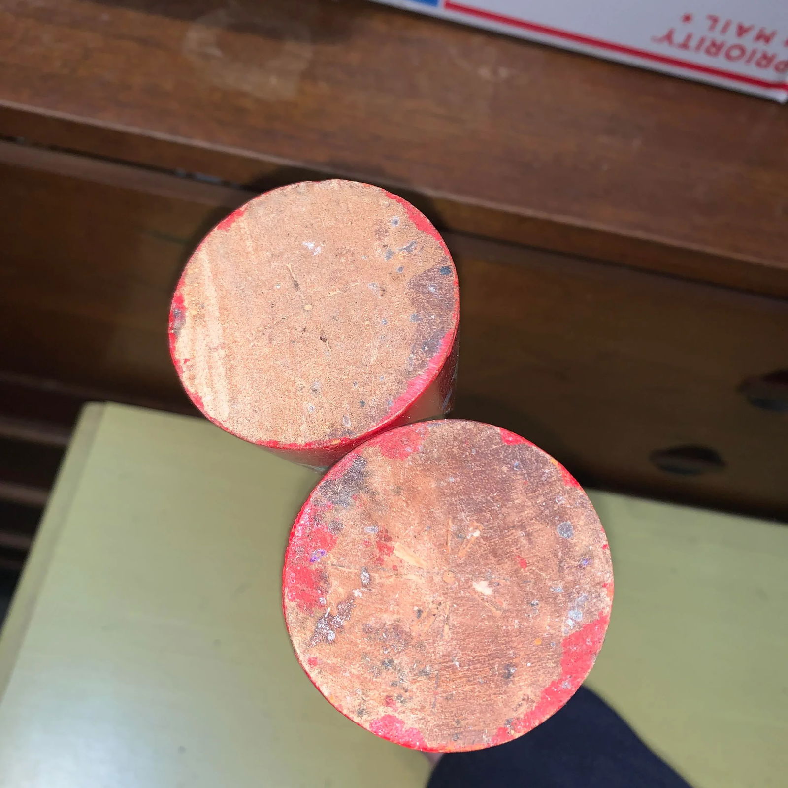 20th Century Folk Art Red and Multicolored Design Wooden Candlestick Holders- a Pair - 6