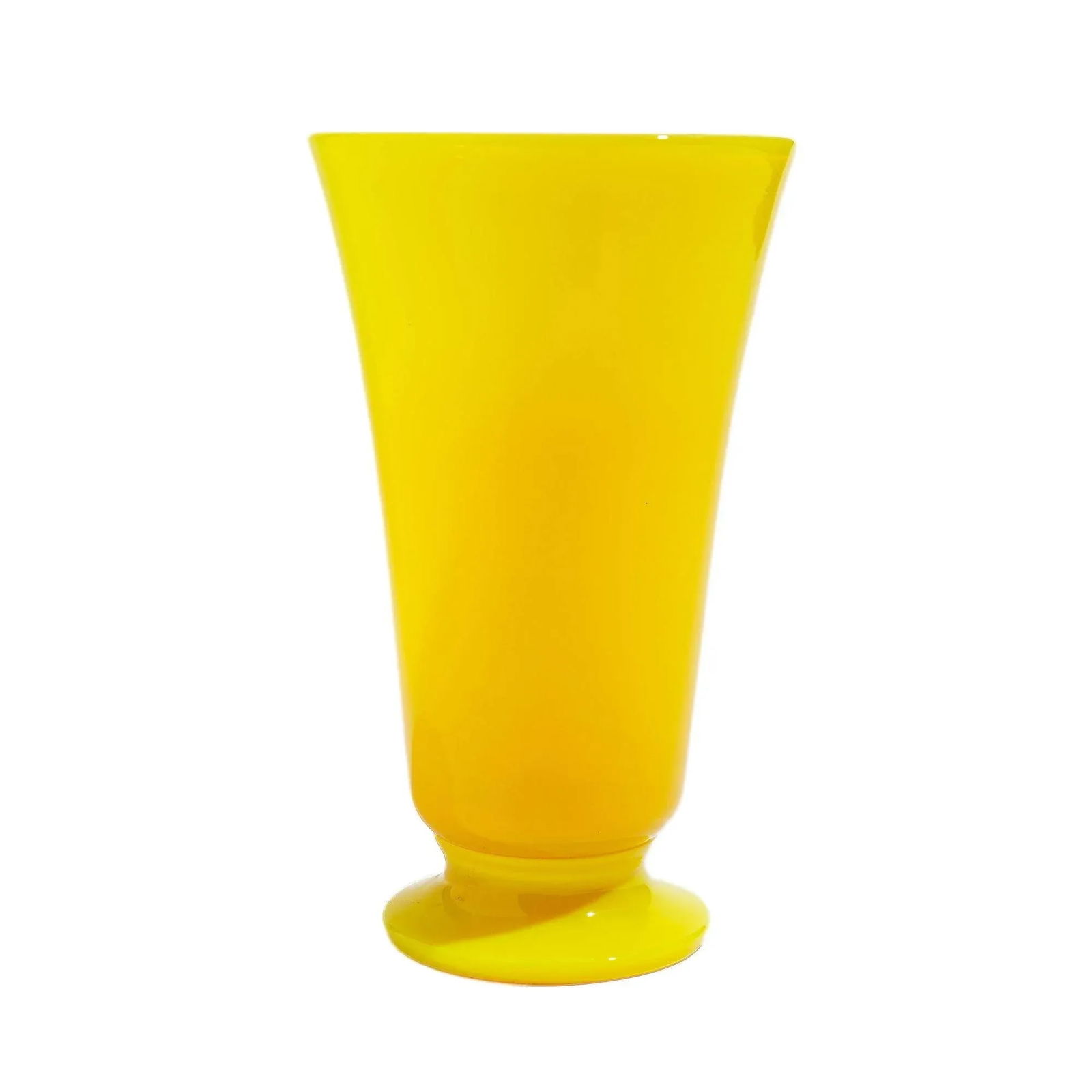 Vintage Cadmium Yellow Opaline Blown Glass Footed Vase - 2