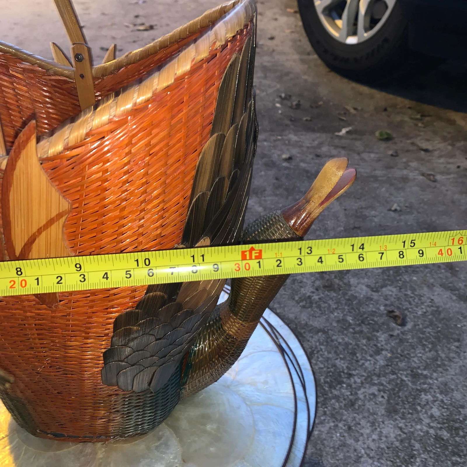 1980s Earth-Tone Double Headed Geese Basket With Handle - 11