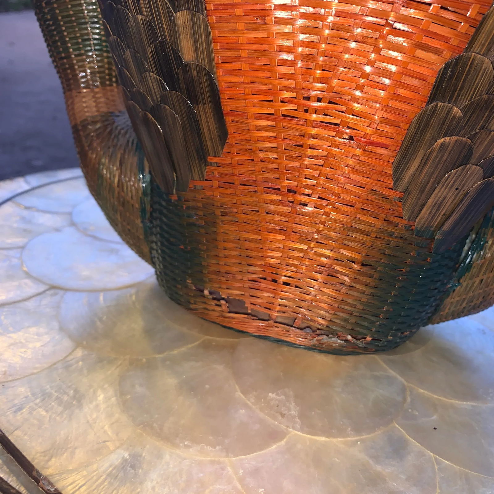 1980s Earth-Tone Double Headed Geese Basket With Handle - 6