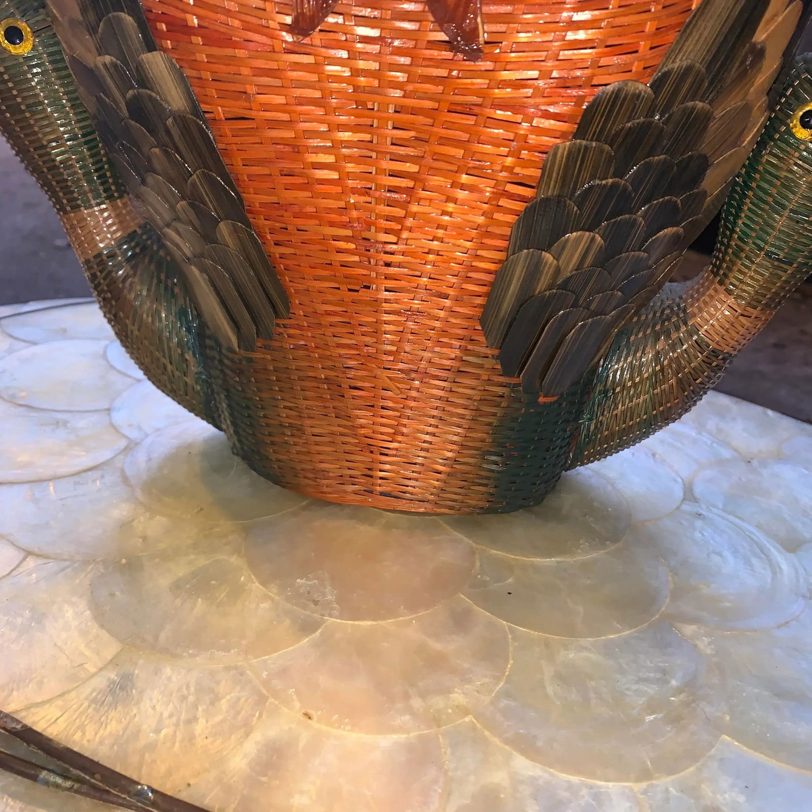 1980s Earth-Tone Double Headed Geese Basket With Handle - 7