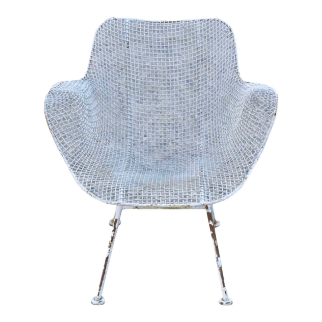 Mid 20th Century Russell Woodard Sculptura Armchair, Attributed: A timeless piece of mid-century American craftsmanship. This vintage Russell Woodard Sculptura armchair embodies sleek modernist lines. The piece is not marked or signed. Crafted from wrought iron, it