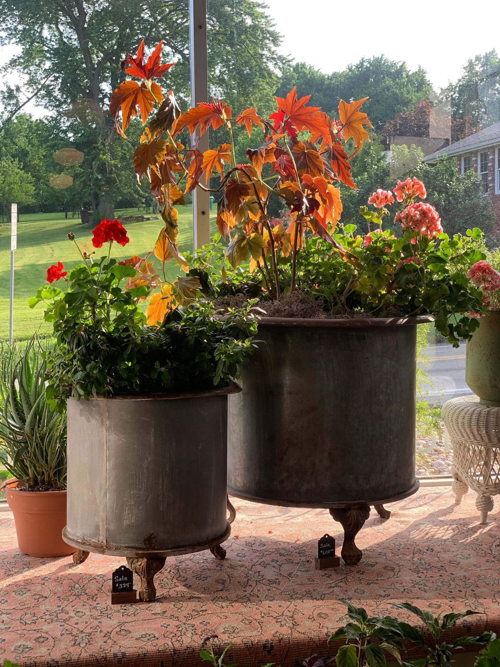 Large Aged Rustic Metal Planter - 2