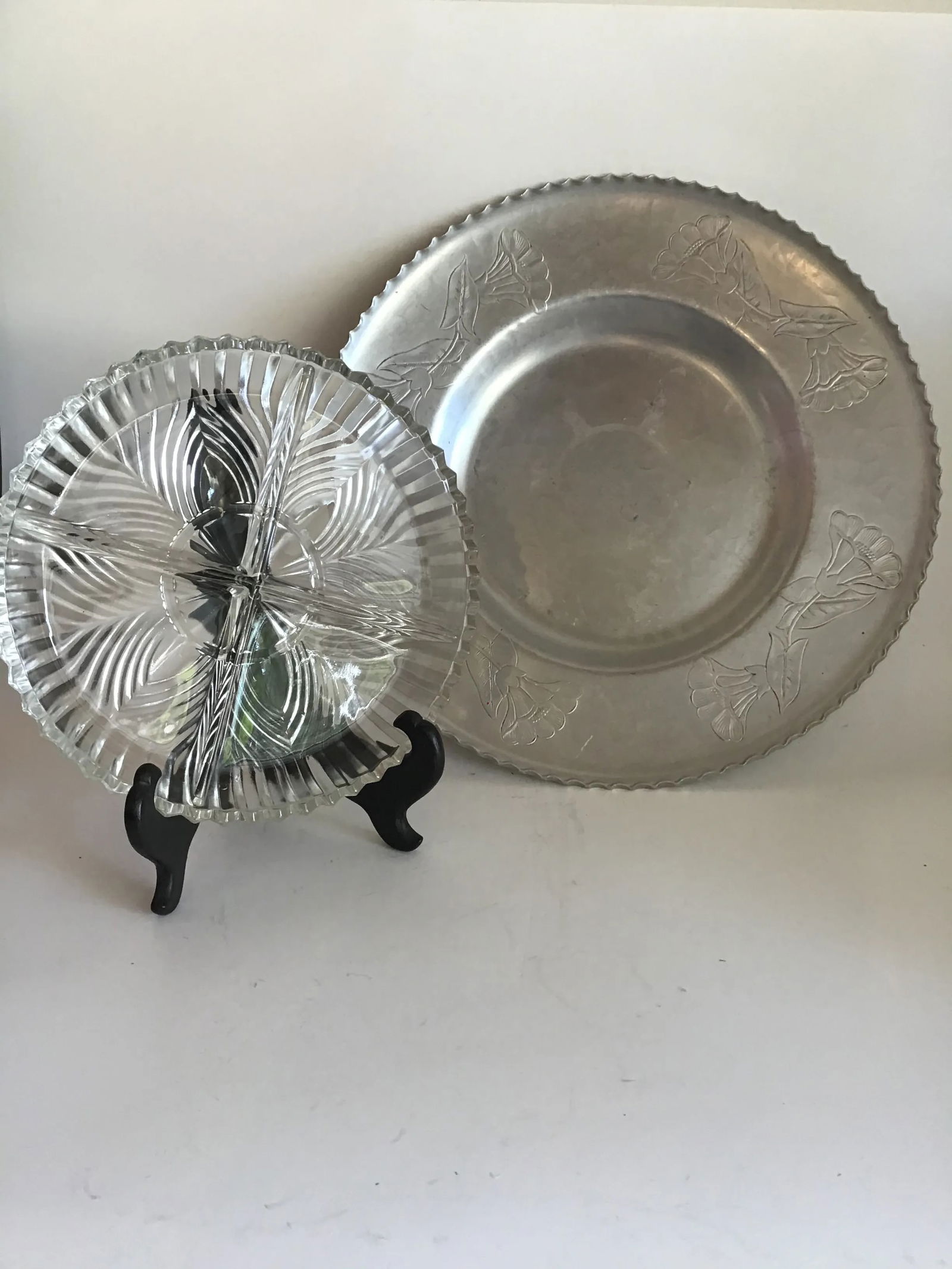 Farberware Glass Relish Dish Aluminum Tray Mid-Century Farberware Wrought Aluminum Tray With Glass R - 7