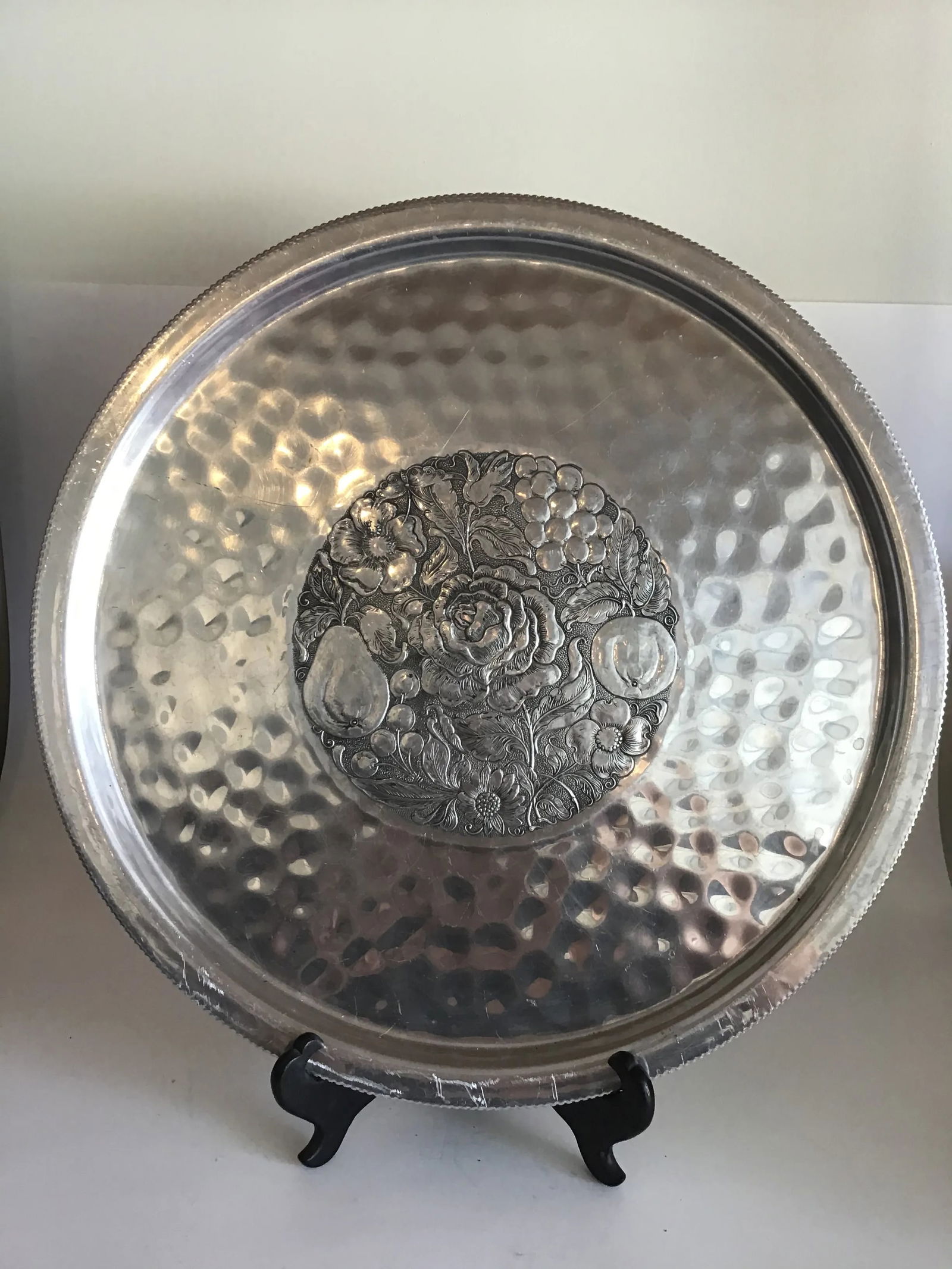 Hammered Aluminum Tray Fruit Motif Vintage MCM Mid-Century Modern Hammered Aluminum Tray - 6