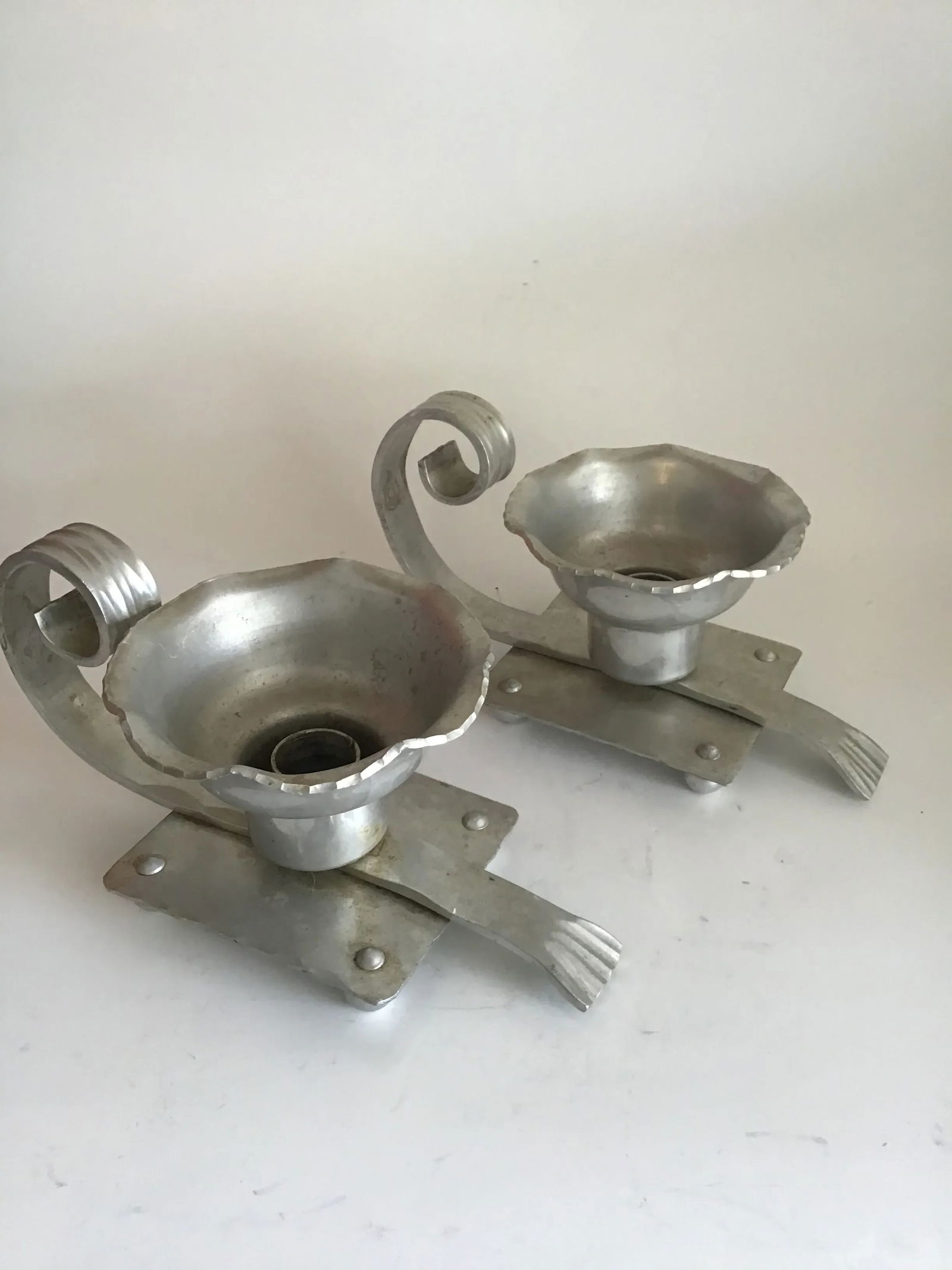 1940's Vintage Candleholders Aluminum Candle Holders 1940s Vintage Buenilum Hand Wrought Aluminum Ca - 2