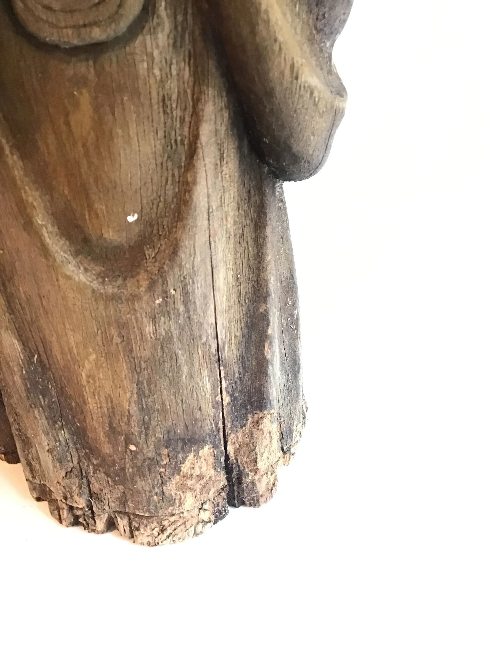 Wood Sculpture Hand Carved Figurines Asian Wood Carved Weathered Figurine Aged Weathered Asian 1950s - 5