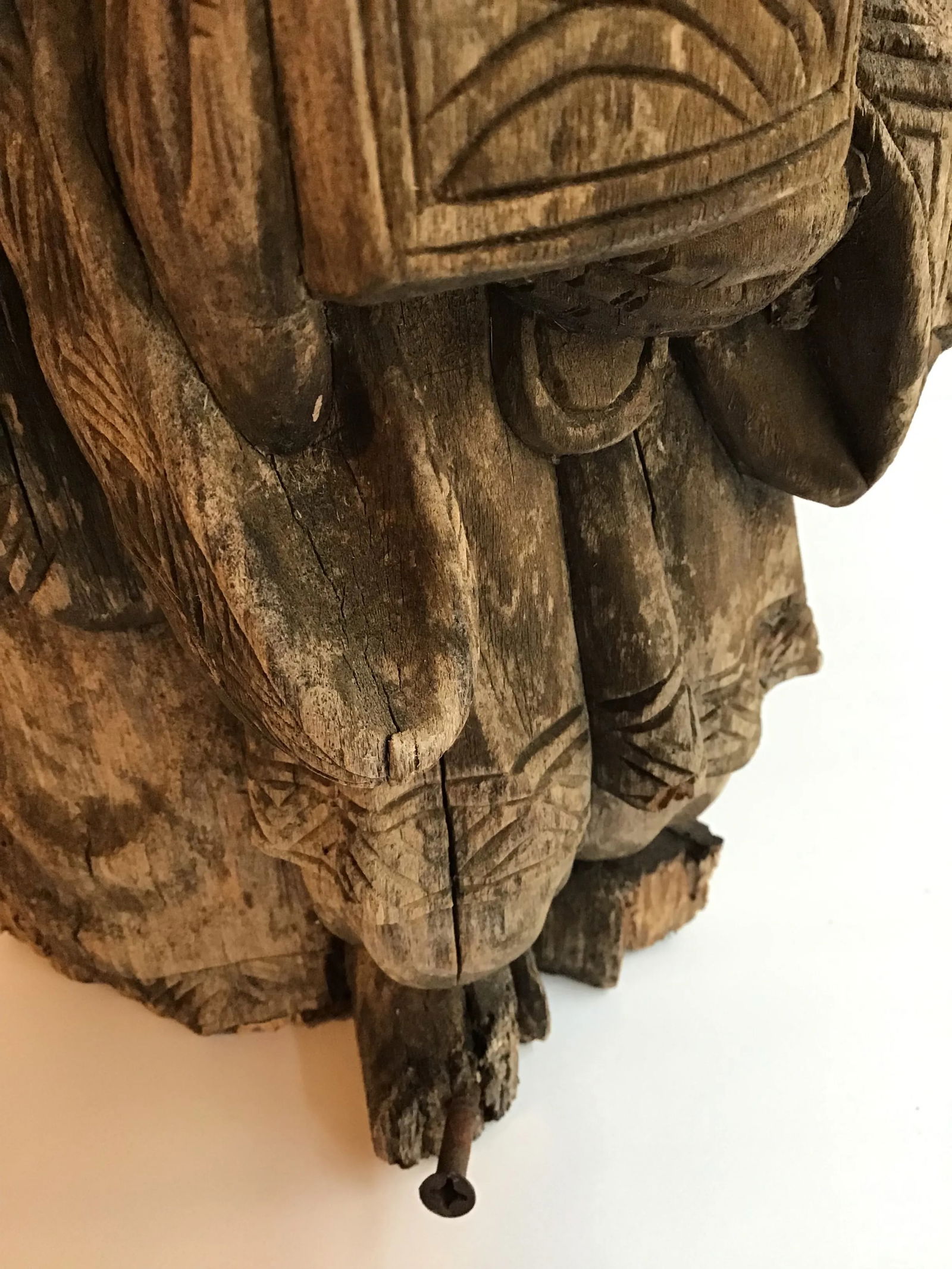 Wood Sculpture Hand Carved Figurines Asian Wood Carved Weathered Figurine Aged Weathered Asian 1950s - 7