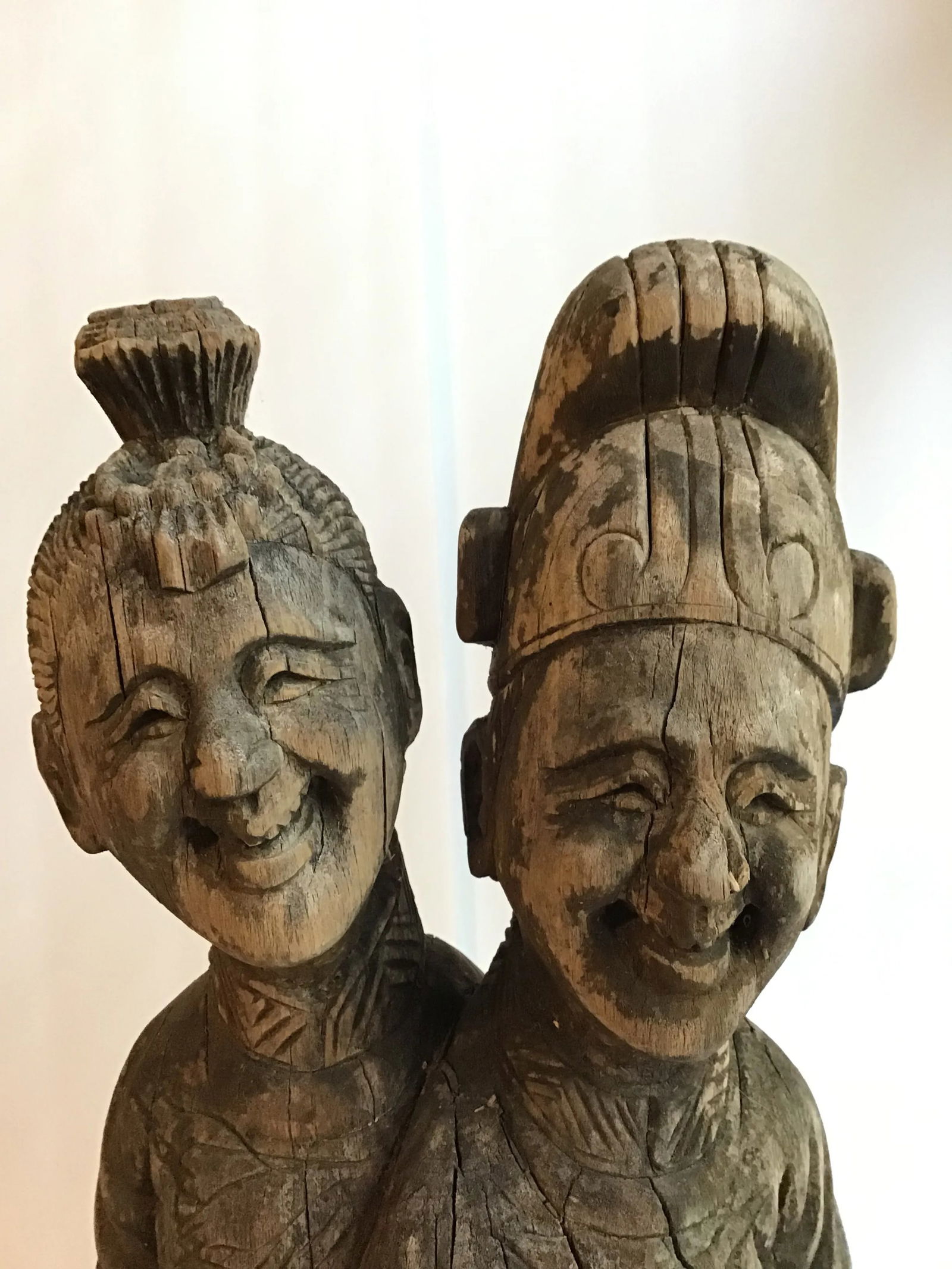 Wood Sculpture Hand Carved Figurines Asian Wood Carved Weathered Figurine Aged Weathered Asian 1950s - 8