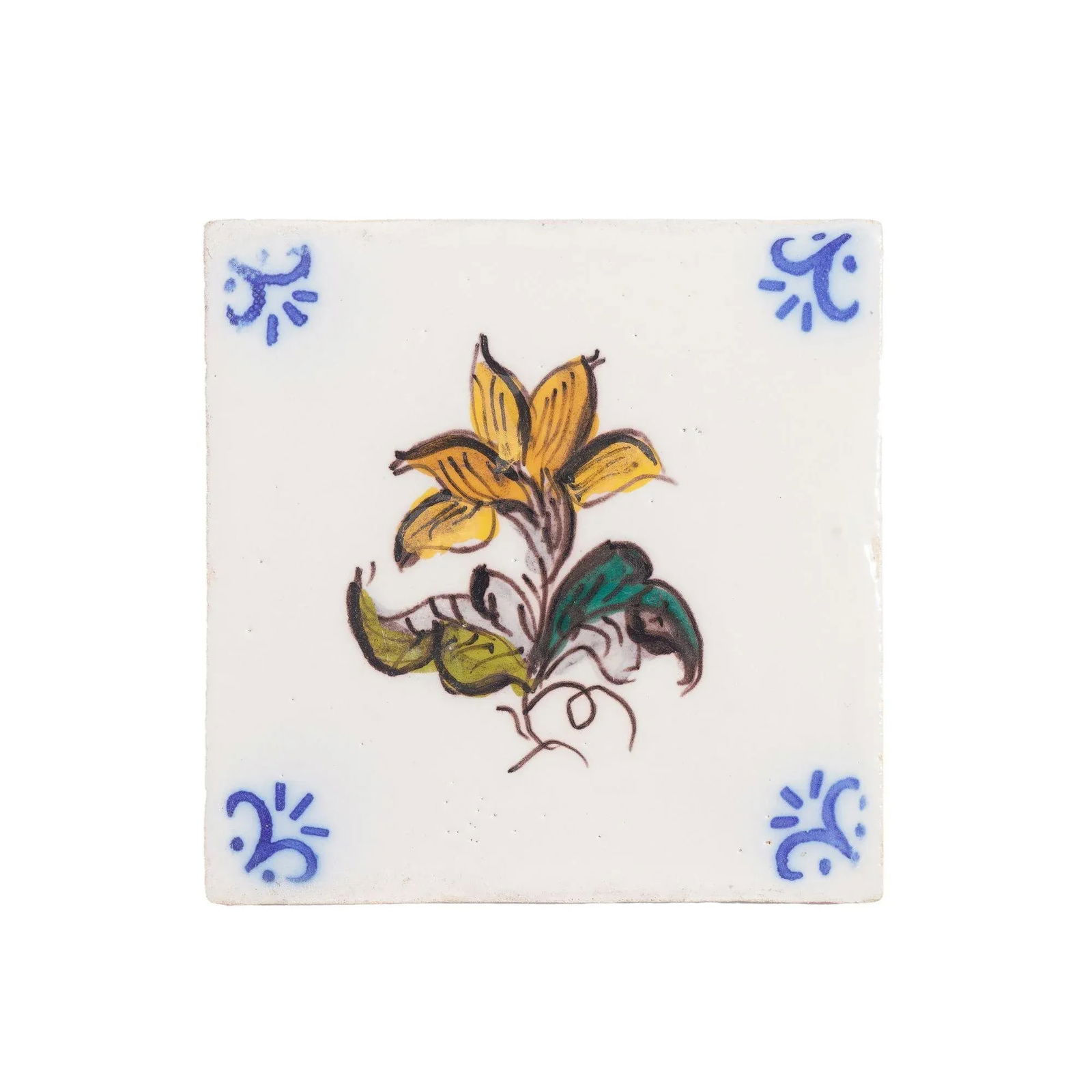 Set of 6 Portuguese Hand Painted Botanical Faience Tiles in the Dutch Taste by FÃ¡brica - 11