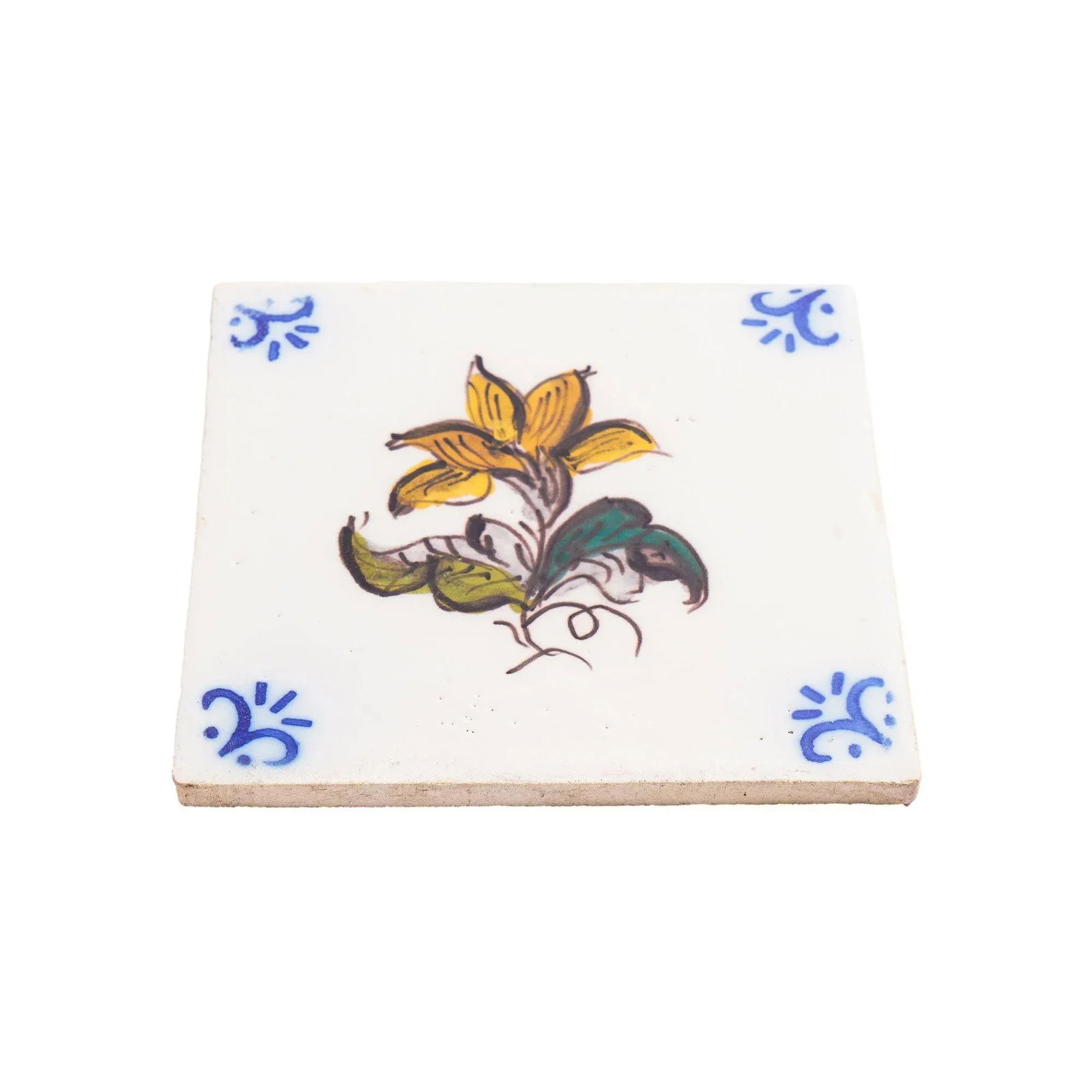Set of 6 Portuguese Hand Painted Botanical Faience Tiles in the Dutch Taste by FÃ¡brica - 12