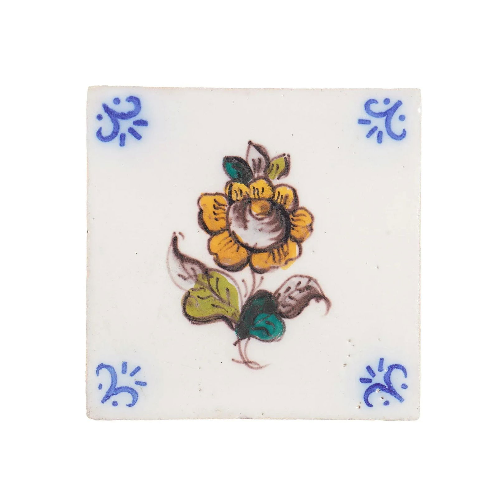 Set of 6 Portuguese Hand Painted Botanical Faience Tiles in the Dutch Taste by FÃ¡brica - 14