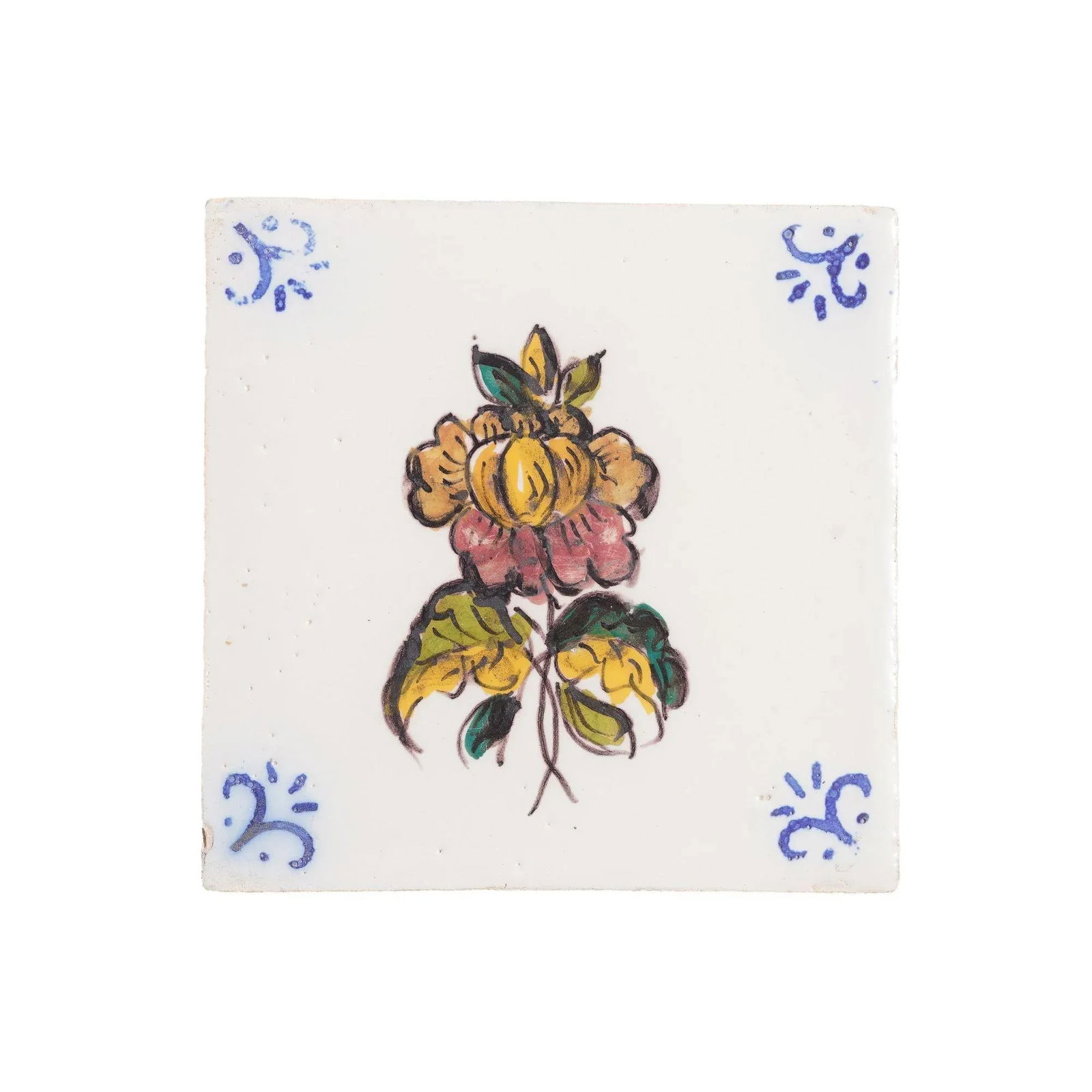 Set of 6 Portuguese Hand Painted Botanical Faience Tiles in the Dutch Taste by FÃ¡brica - 17
