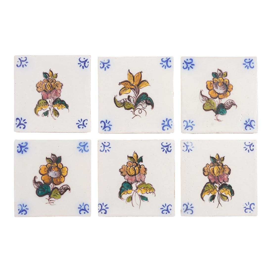 Set of 6 Portuguese Hand Painted Botanical Faience Tiles in the Dutch Taste by FÃ¡brica (1 of 18)
