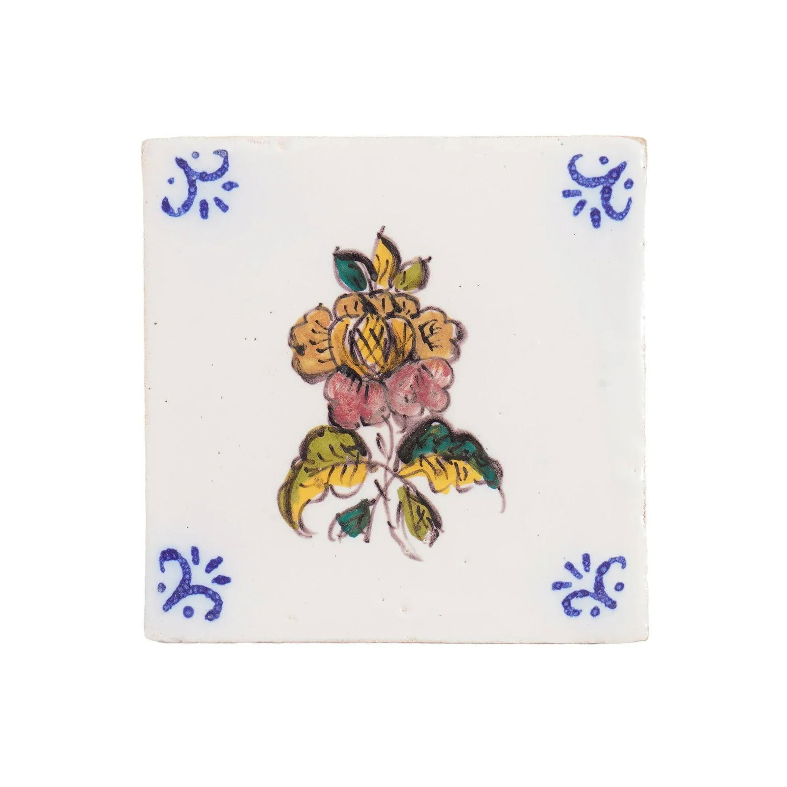Set of 6 Portuguese Hand Painted Botanical Faience Tiles in the Dutch Taste by FÃ¡brica - 2