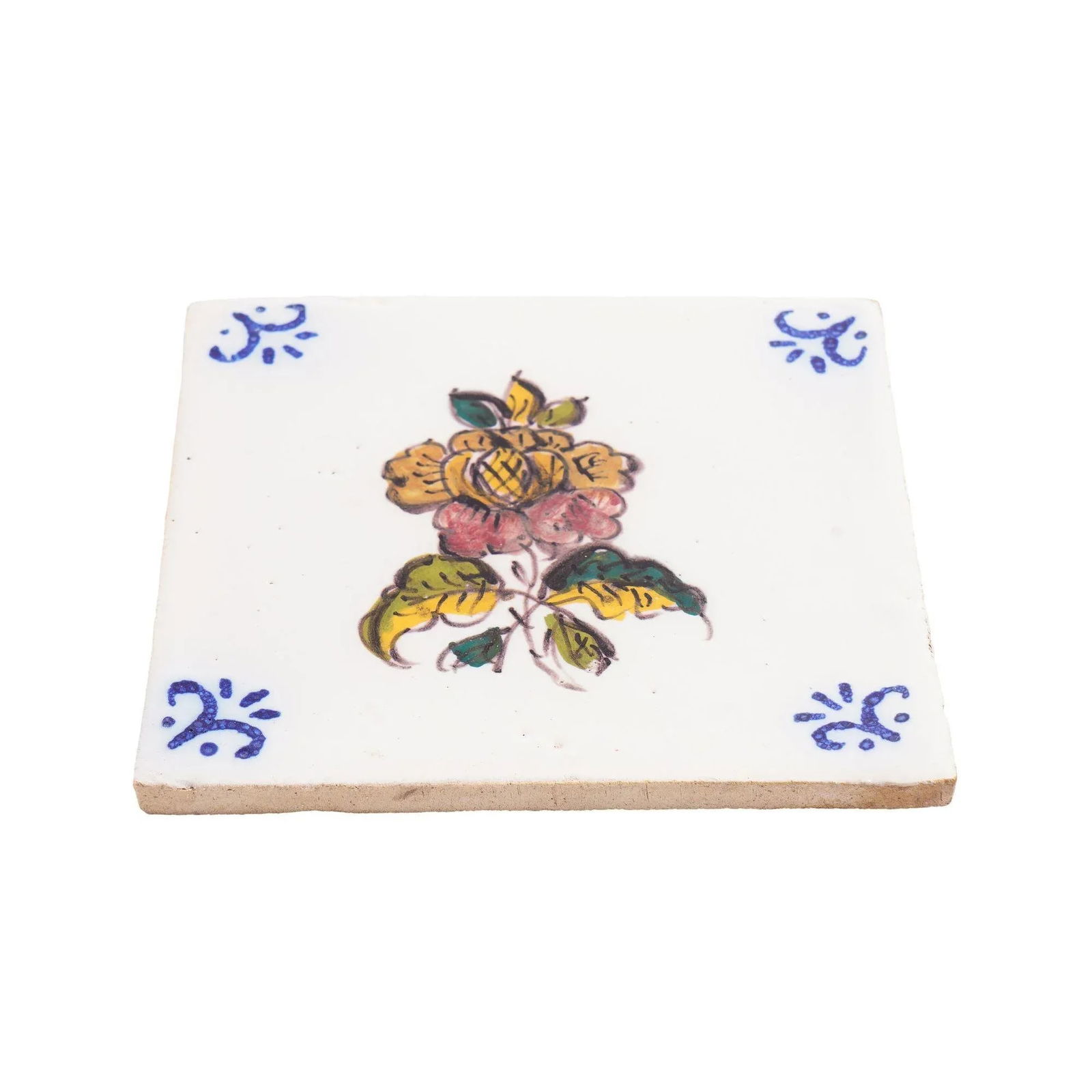 Set of 6 Portuguese Hand Painted Botanical Faience Tiles in the Dutch Taste by FÃ¡brica - 3