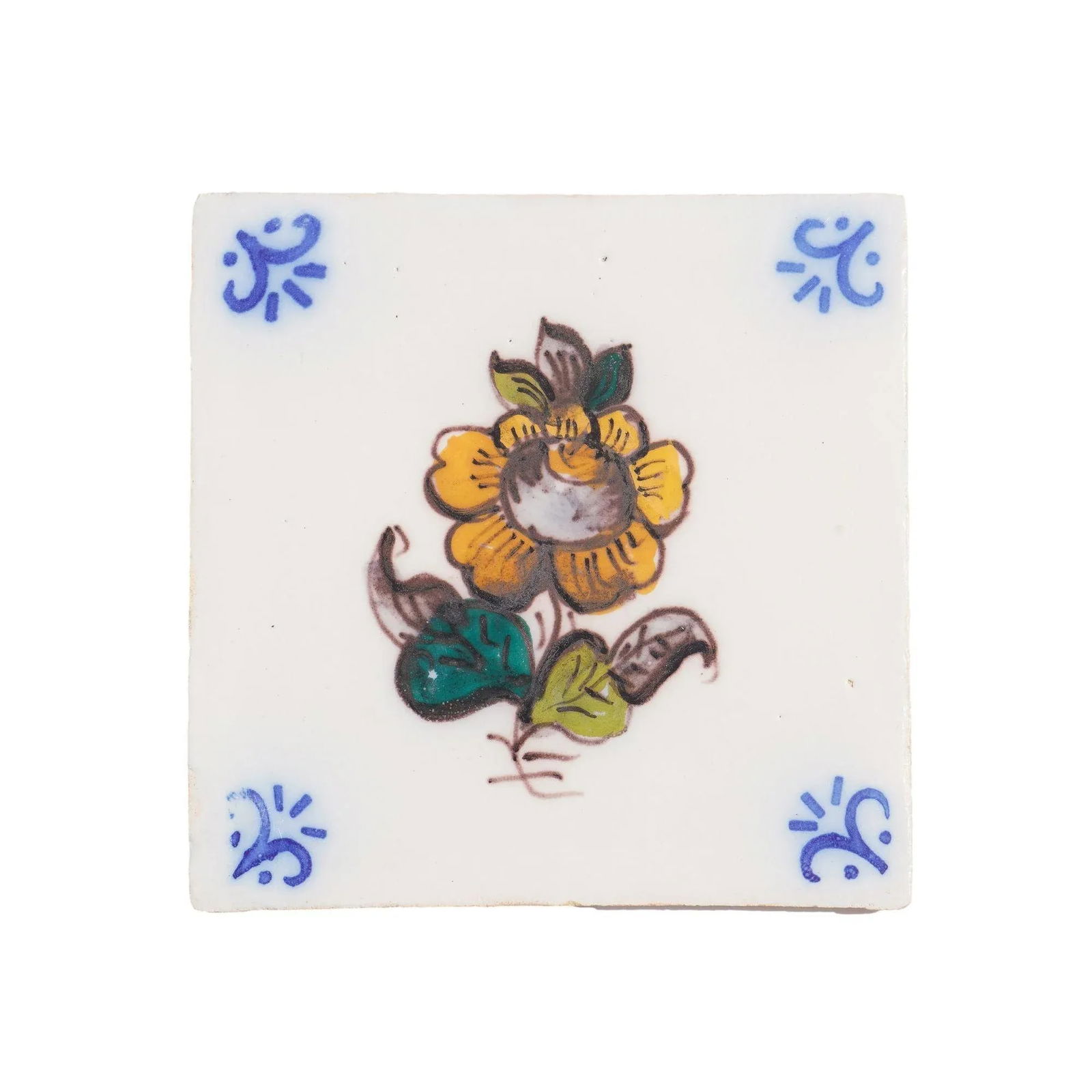 Set of 6 Portuguese Hand Painted Botanical Faience Tiles in the Dutch Taste by FÃ¡brica - 5