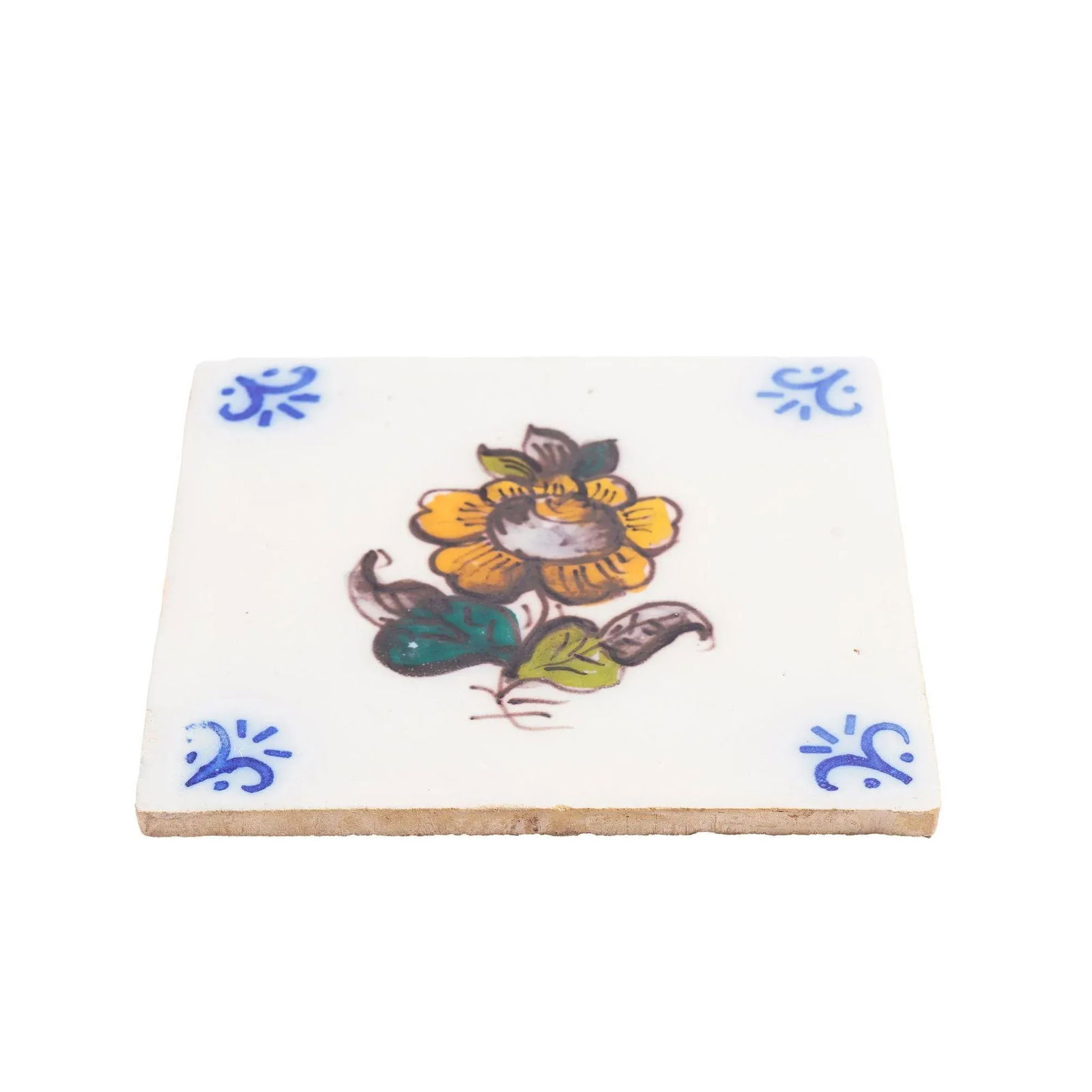 Set of 6 Portuguese Hand Painted Botanical Faience Tiles in the Dutch Taste by FÃ¡brica - 6