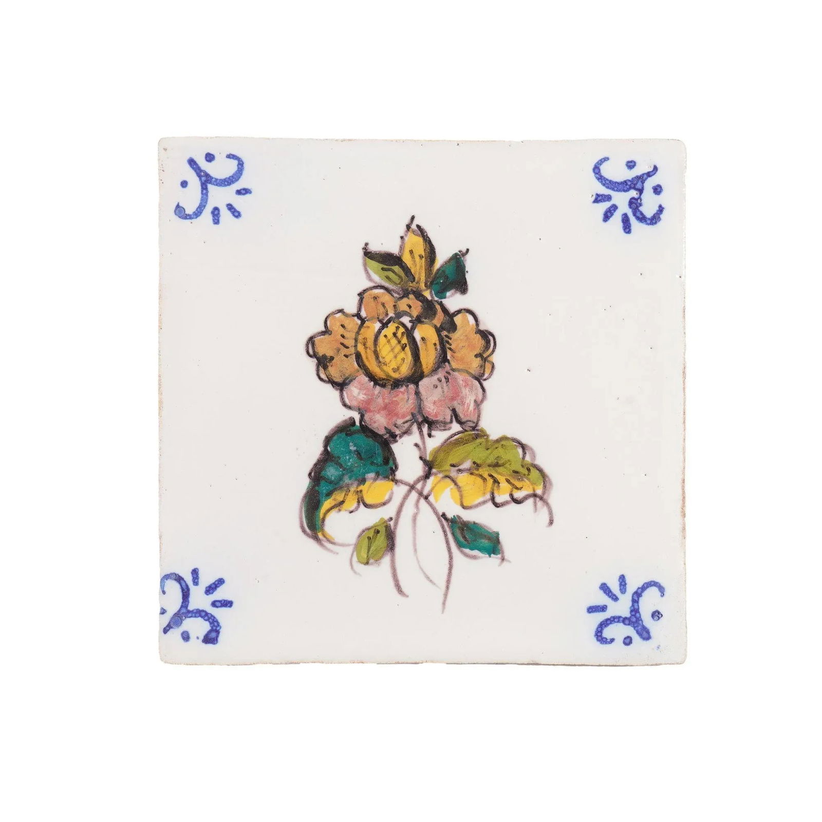 Set of 6 Portuguese Hand Painted Botanical Faience Tiles in the Dutch Taste by FÃ¡brica - 8