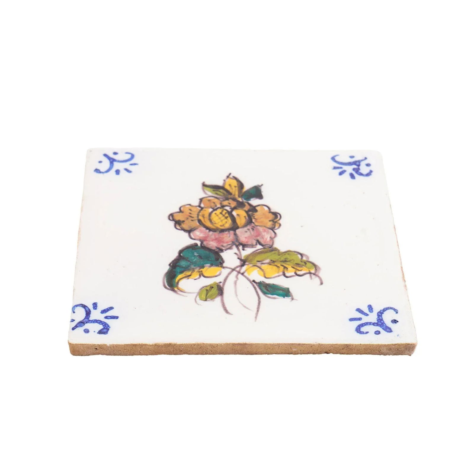 Set of 6 Portuguese Hand Painted Botanical Faience Tiles in the Dutch Taste by FÃ¡brica - 9