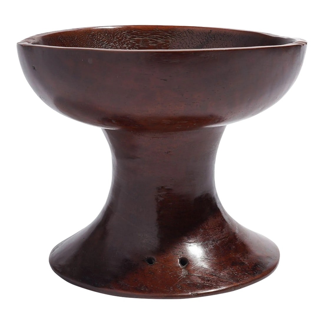Traditional Balinese Turned Pedestal Hardwood Toraja Cup, 1900's: Traditional Indonesian turned pedestal hardwood Toraja cup. Bali, Indonesia, first half 20th century. Dimensions: 7-3/4" W x 6-1/2" H Condition: Alterations: Original Condition Unaltered
