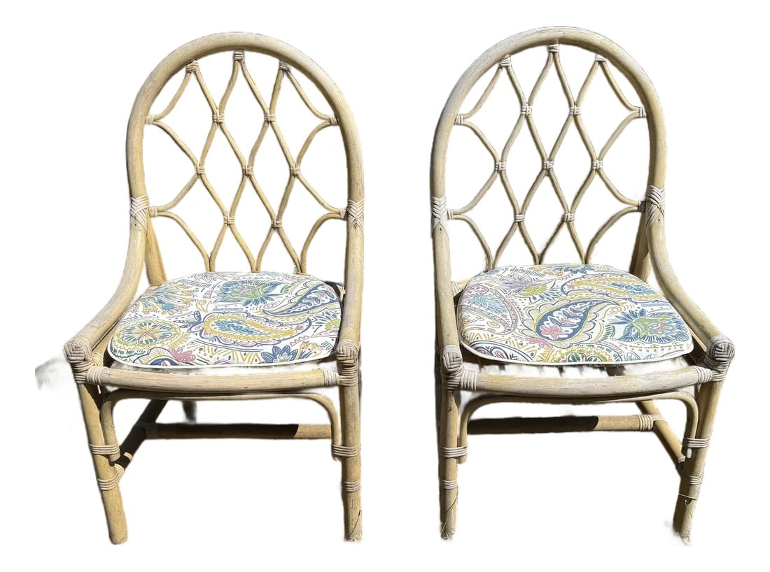 1990s McGuire Style Bentwood Chairs - 2 Available: Cool, coastal chic pair of rattan indoor or outdoor chairs to bring a little bit of the coast to your house! Condition: Alterations: Original Condition Unaltered Imperfections: Needs Restoration Condi