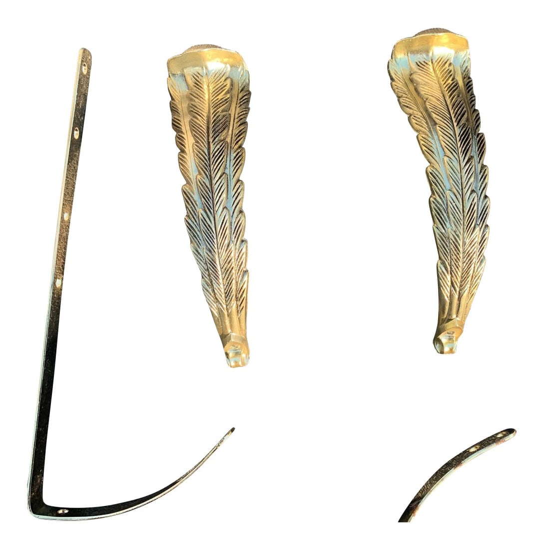 1970s Hollywood Regency Acanthus Composite Drapery Holders- a Pair: The actual tieback portion is eight and three-quarter inches long 3 1/2 inches deep. The decorative portion is 6 1/4 inches long One and three-quarter inches wide. Both are in like new condition. You