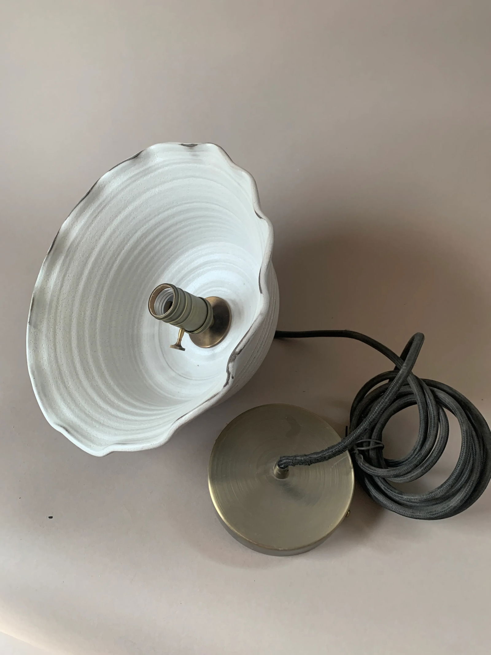 White Stoneware Pottery Pendant Light - 2