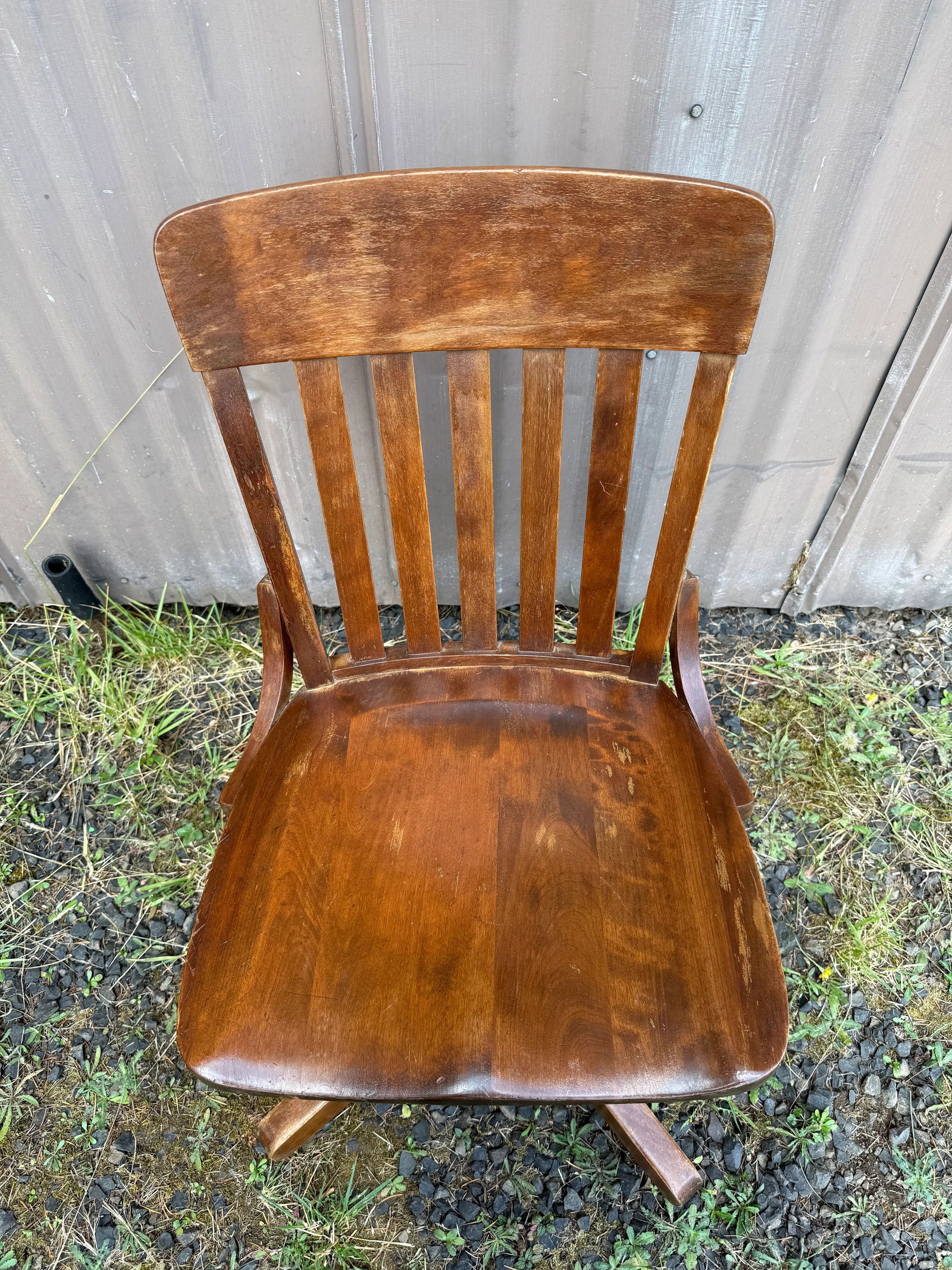 Early 20th Century Solid Oak Swivel, Reclining Vintage Rolling Office Chair - Made in Usa by Pd Derb - 5