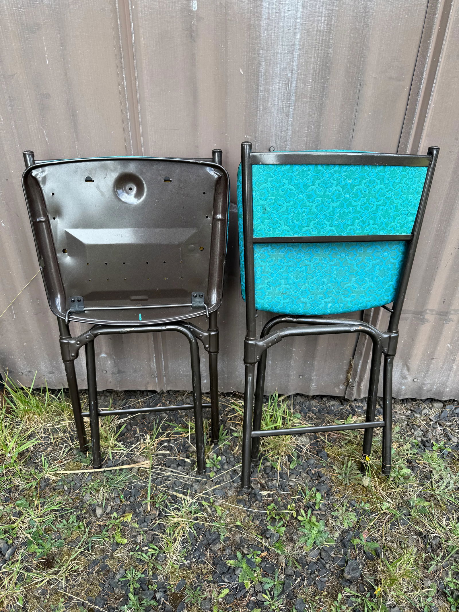 MCM Atomic Age Cosco Blue Flower Metal Folding Chairs - Set of 2 - 2