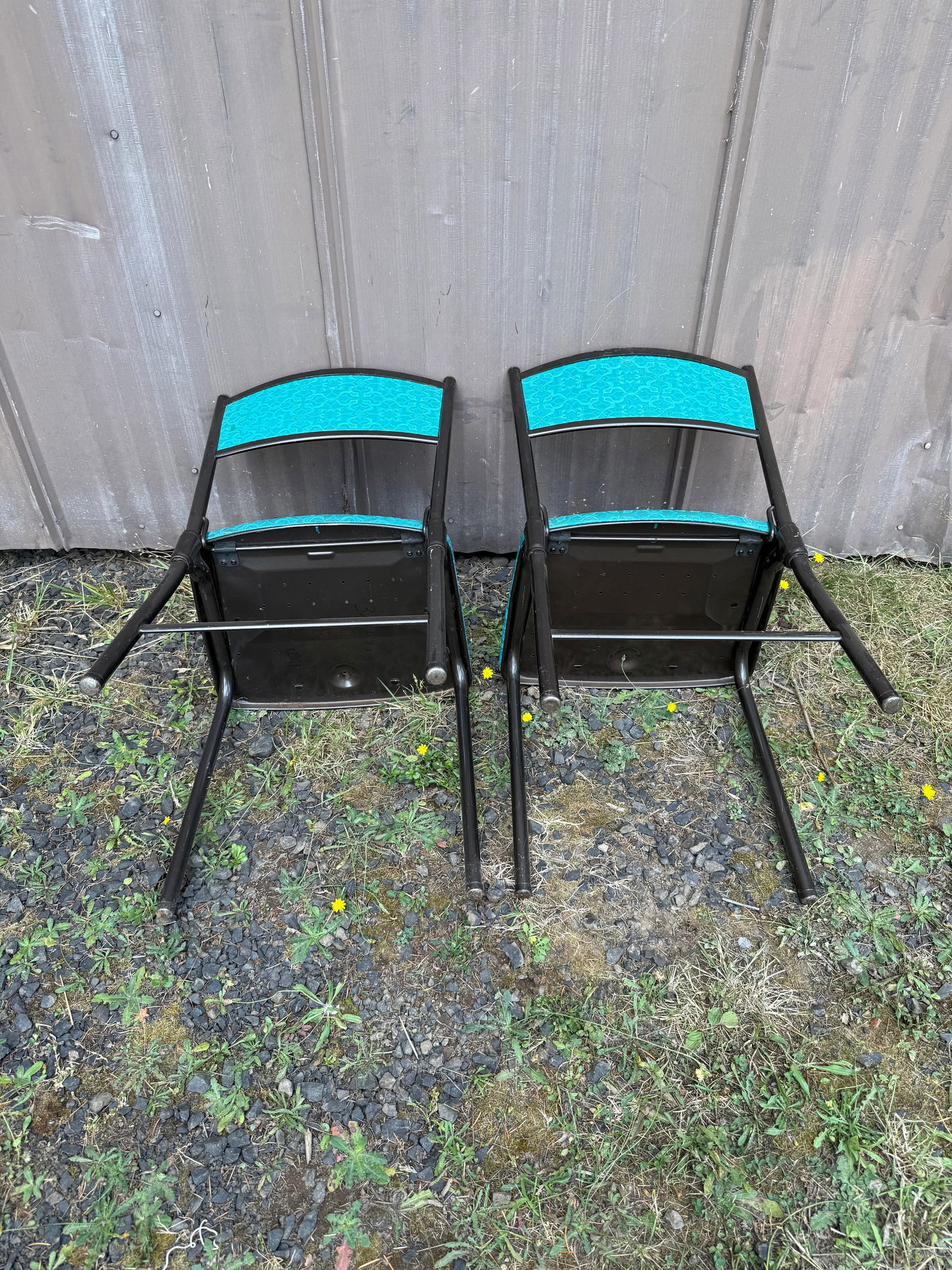 MCM Atomic Age Cosco Blue Flower Metal Folding Chairs - Set of 2 - 5